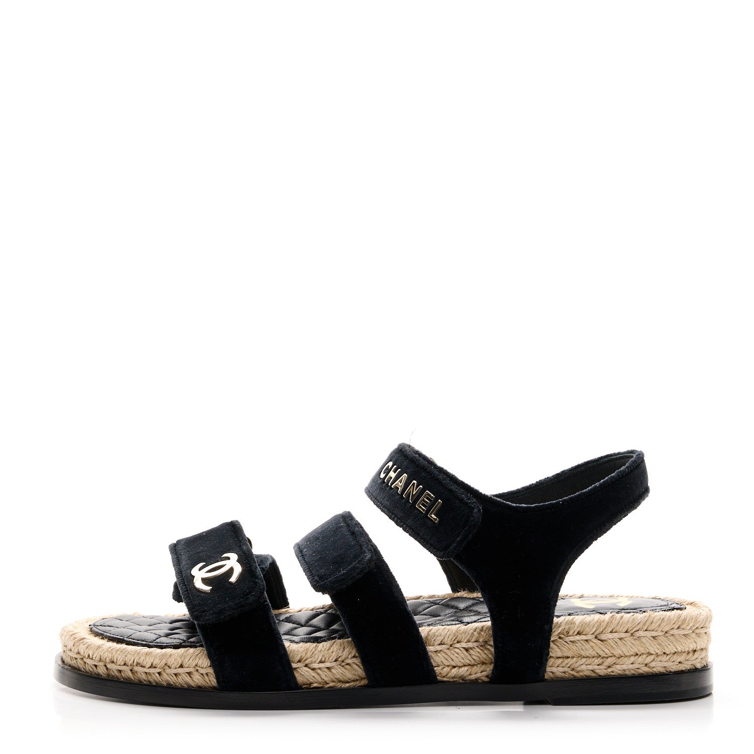 Velvet Lambskin CC Flat Sandals 40 Black
