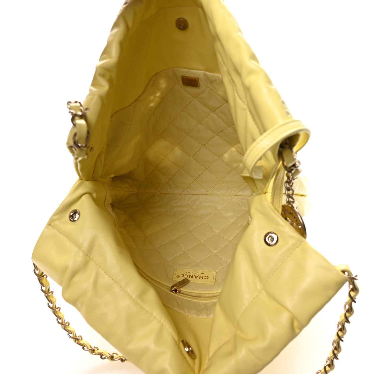Shiny Calfskin Eyelet CC Small Chanel 22 Light Yellow
