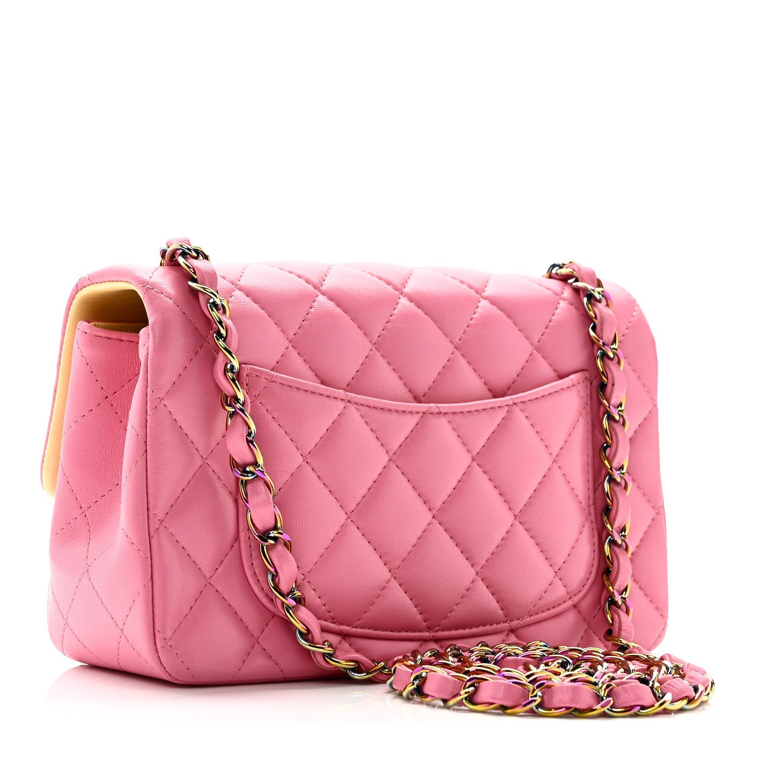 Lambskin Quilted Mini Rectangular Flap Pink Yellow