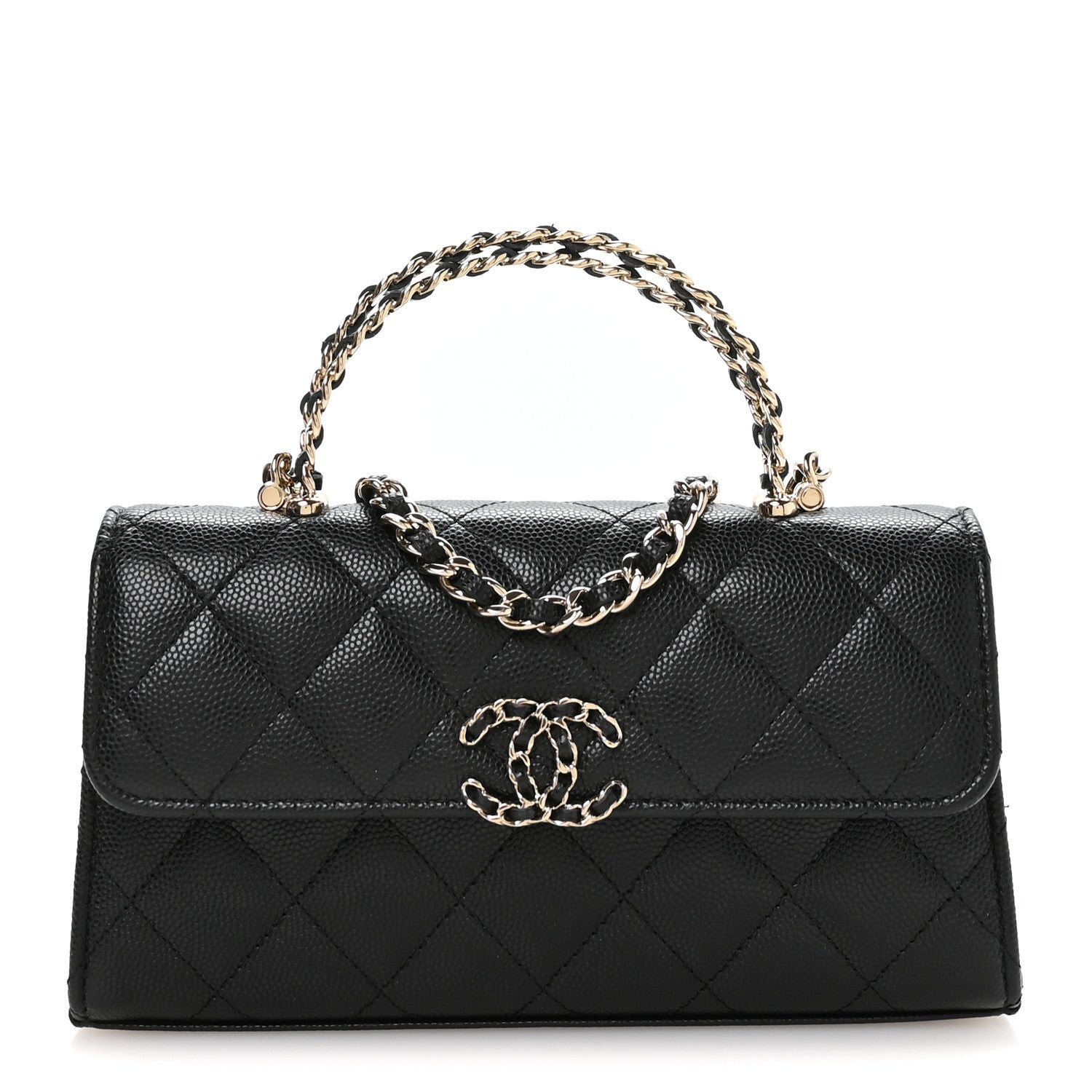 Caviar Quilted Chain Match Top Handle Phone Holder With Chain Black