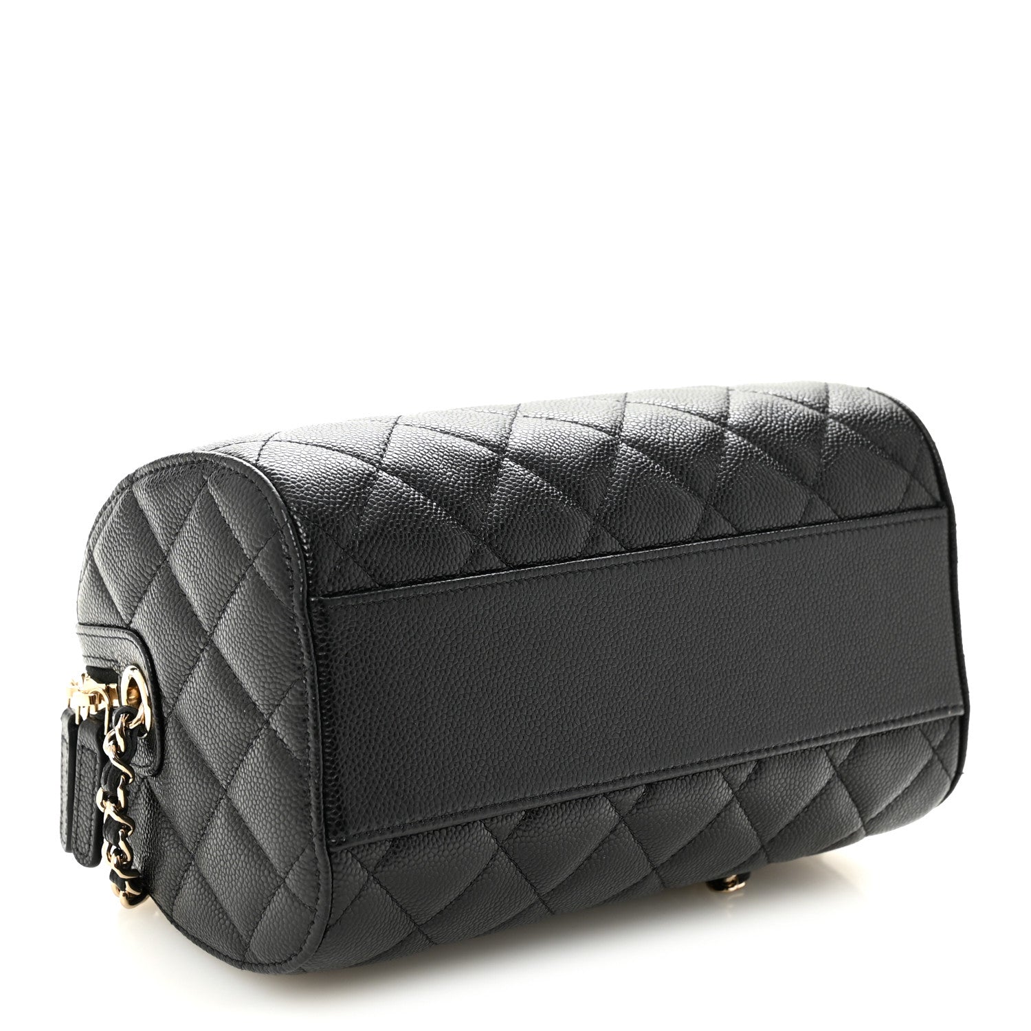 Caviar Quilted Barrel Clutch With Chain Black