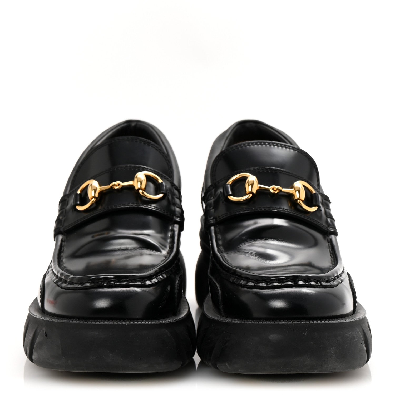 Magnum Calfskin Nappa Samoa Womens Horsebit Platform Chunky Lug Sole 40mm Loafers 39 Black