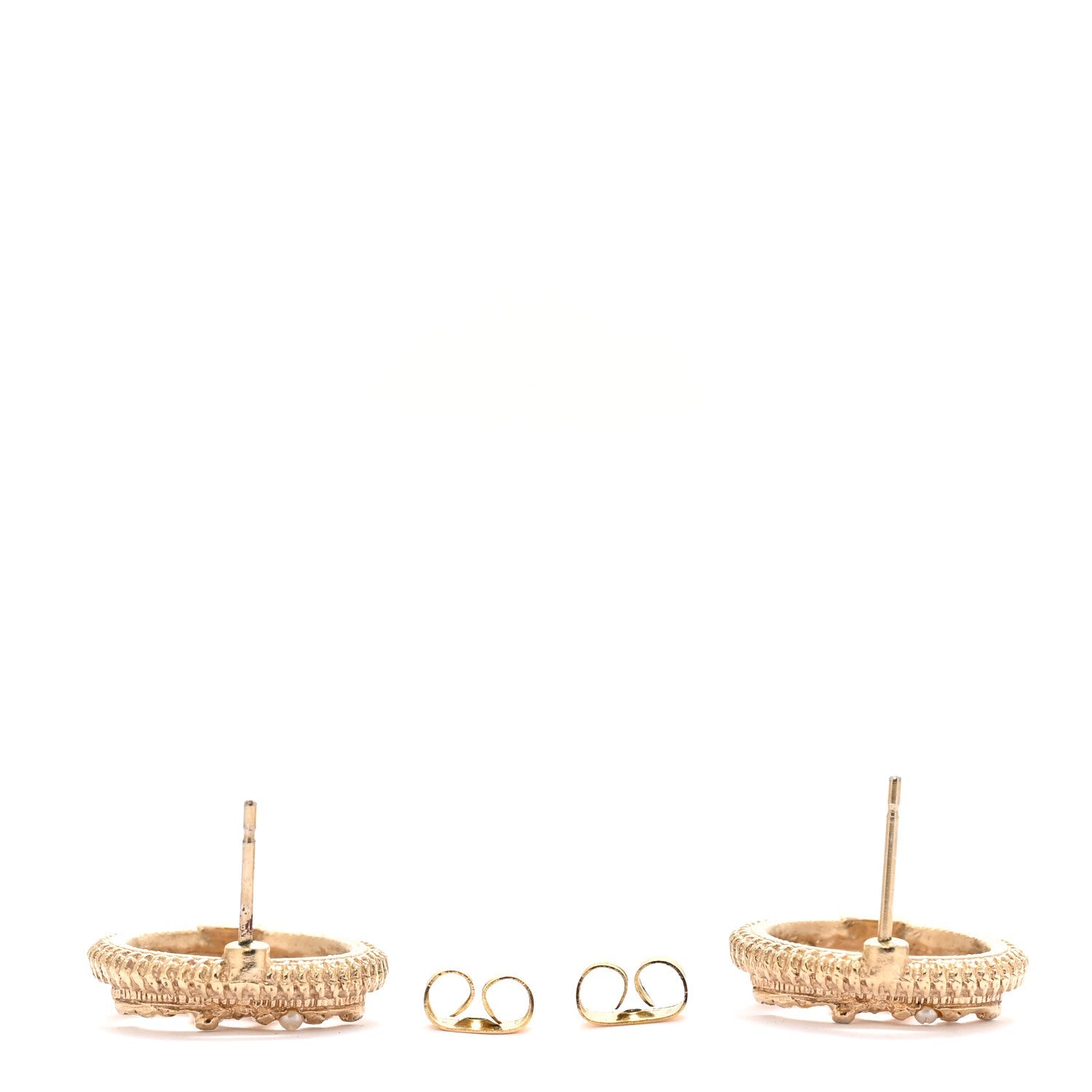 Pearl Crystal CC Round Earrings Gold