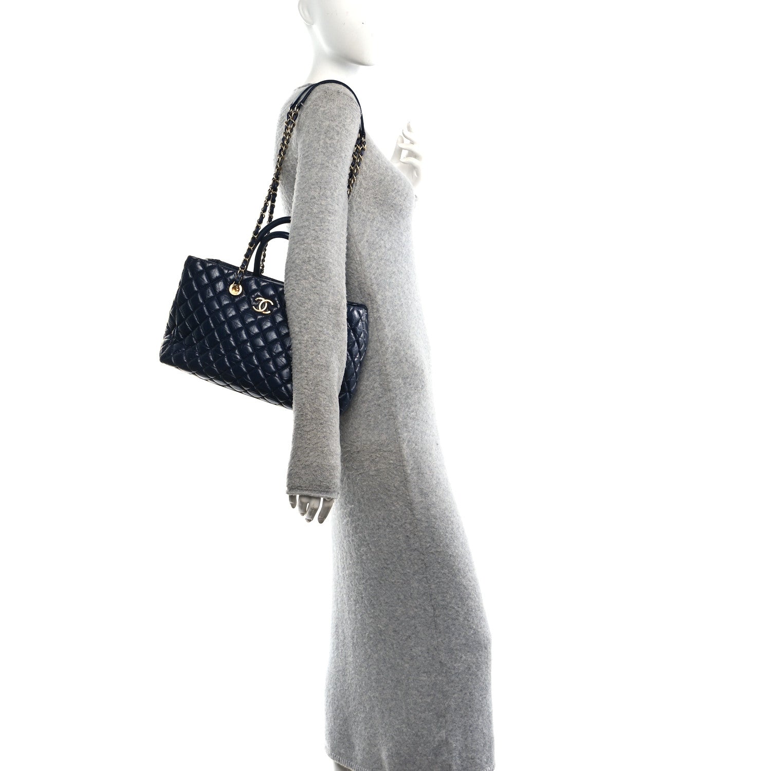 Aged Calfskin Quilted Medium Coco Handle Shopping Tote Navy