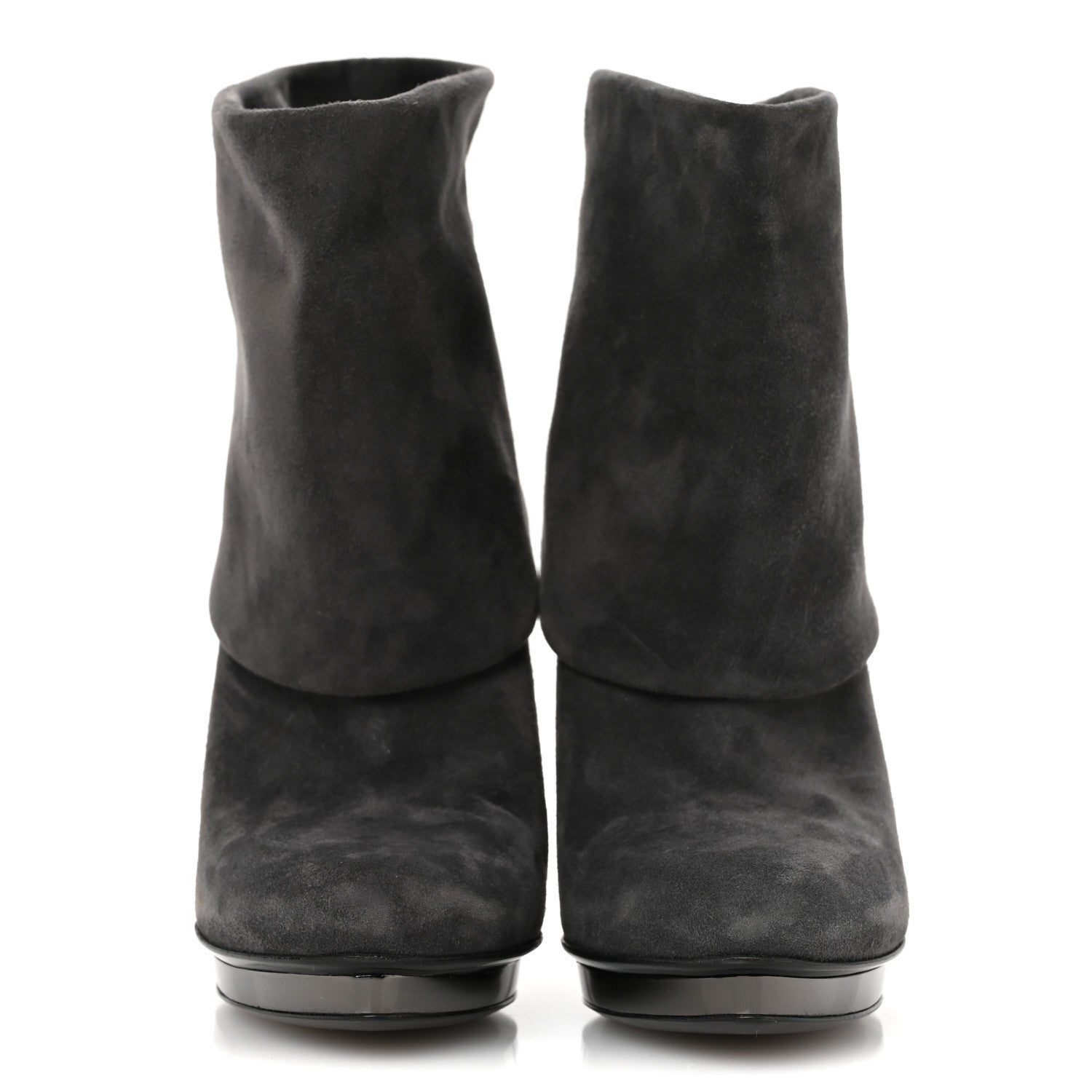 Suede Platform Foldover Ankle Boots 35 Grey
