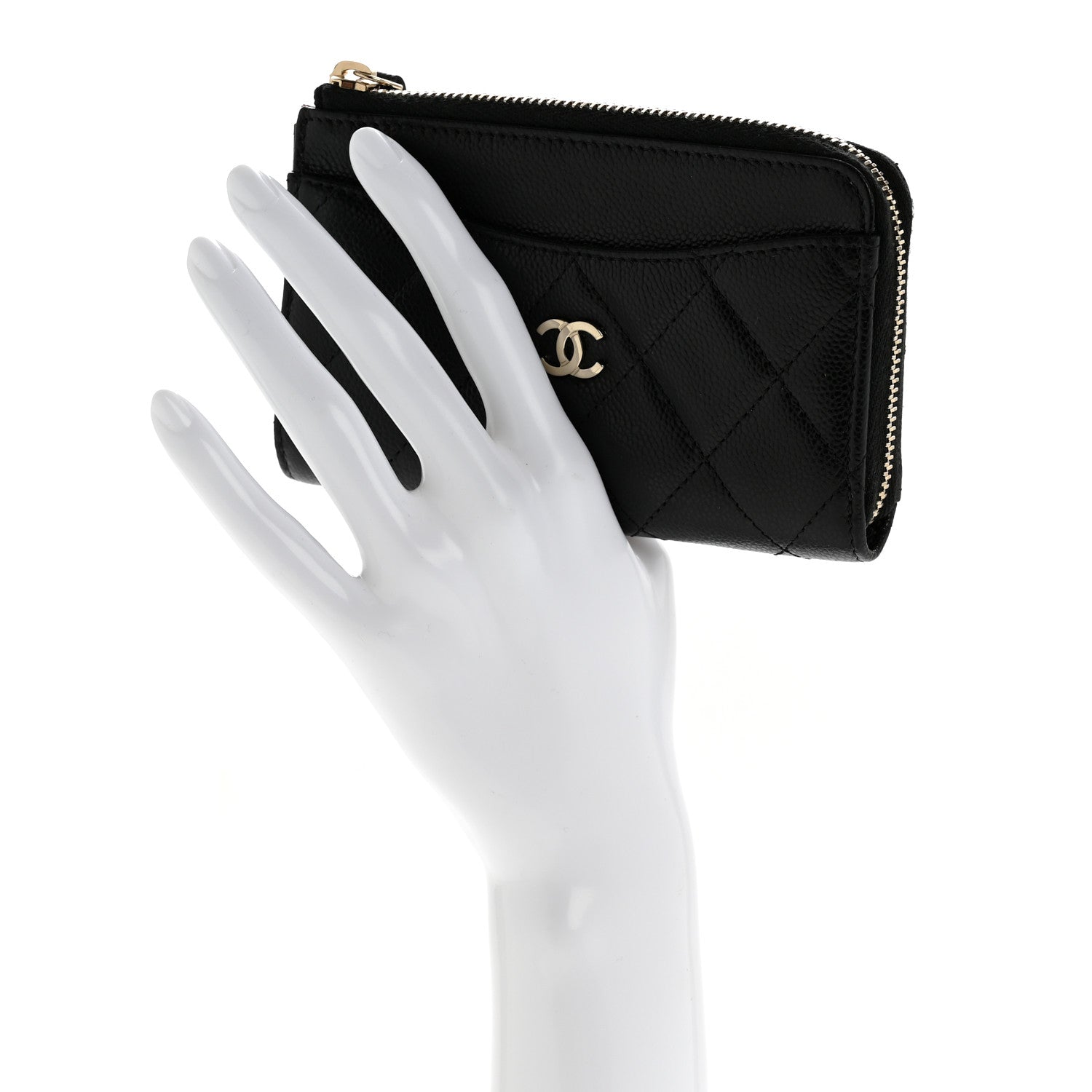 Caviar Quilted CC Zip Around Card Holder Black