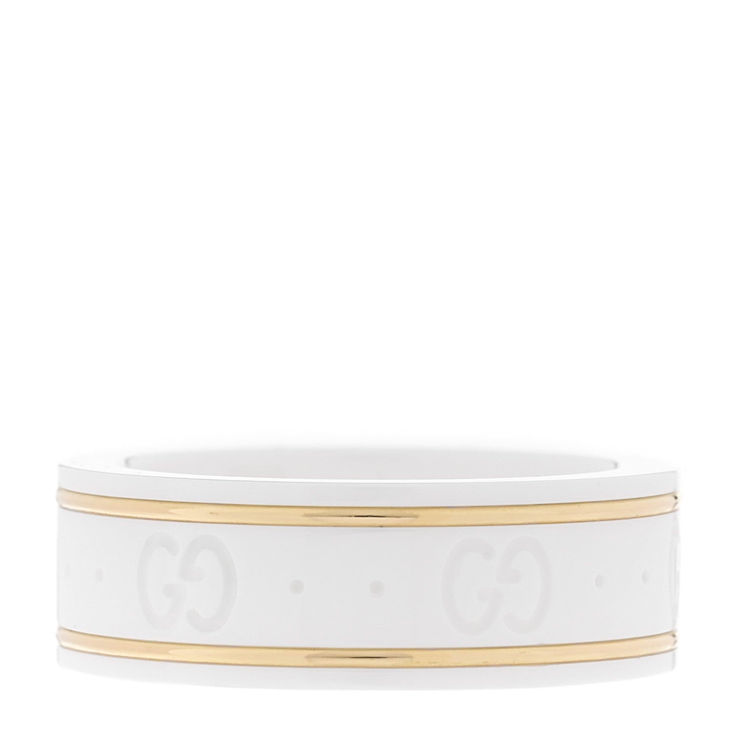 18K Yellow Gold Ceramic Icon Band Ring 53 6.25 White