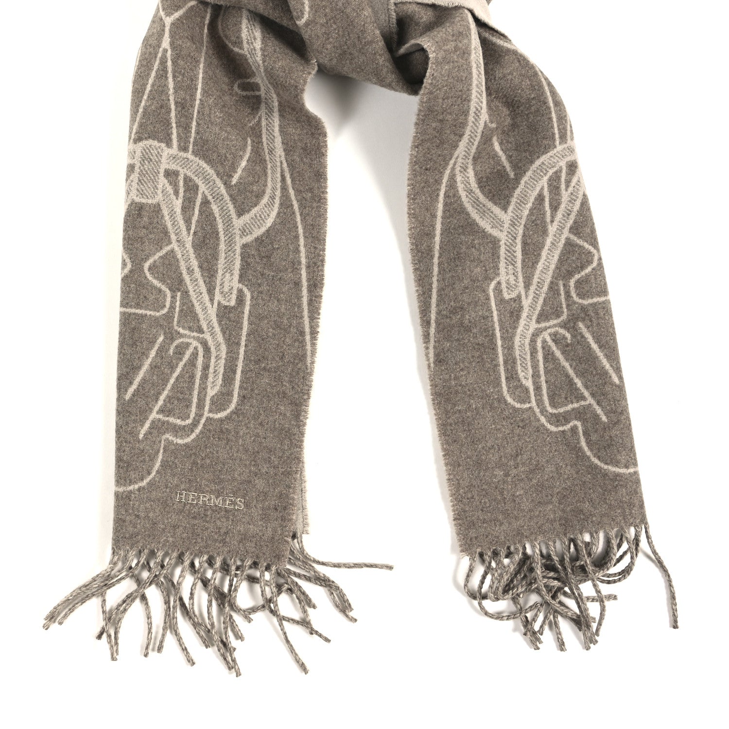 Cashmere Tete-a-Tete Equestre Scarf Taupe Grege