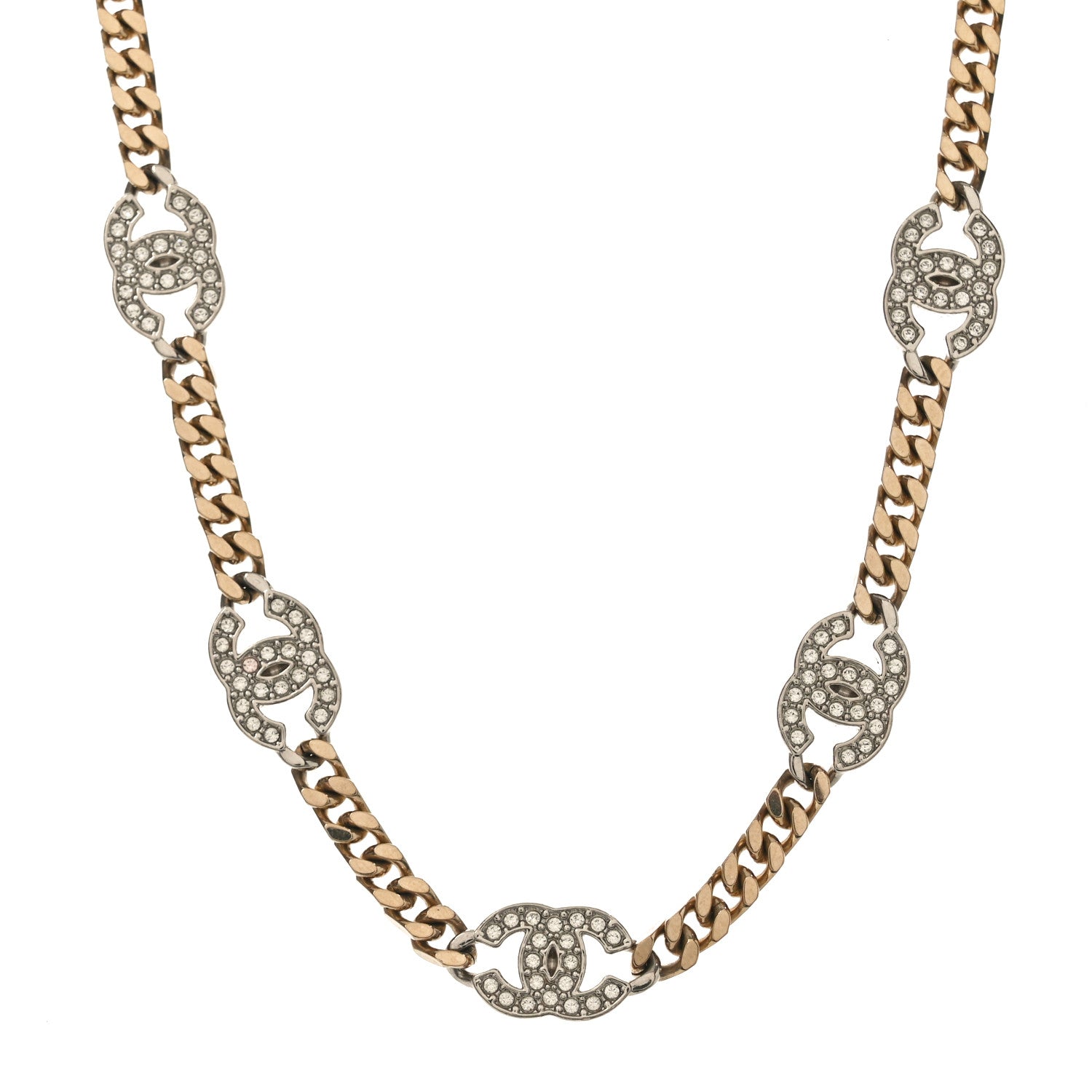 Crystal Chain CC Link Choker Gold Silver