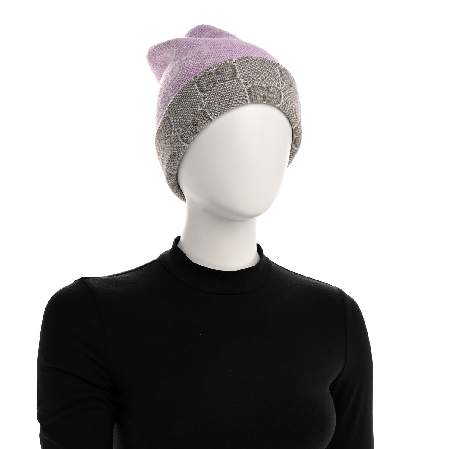 Wool GG Monogram Fog Tricot Beanie Hat S Mauve Beige