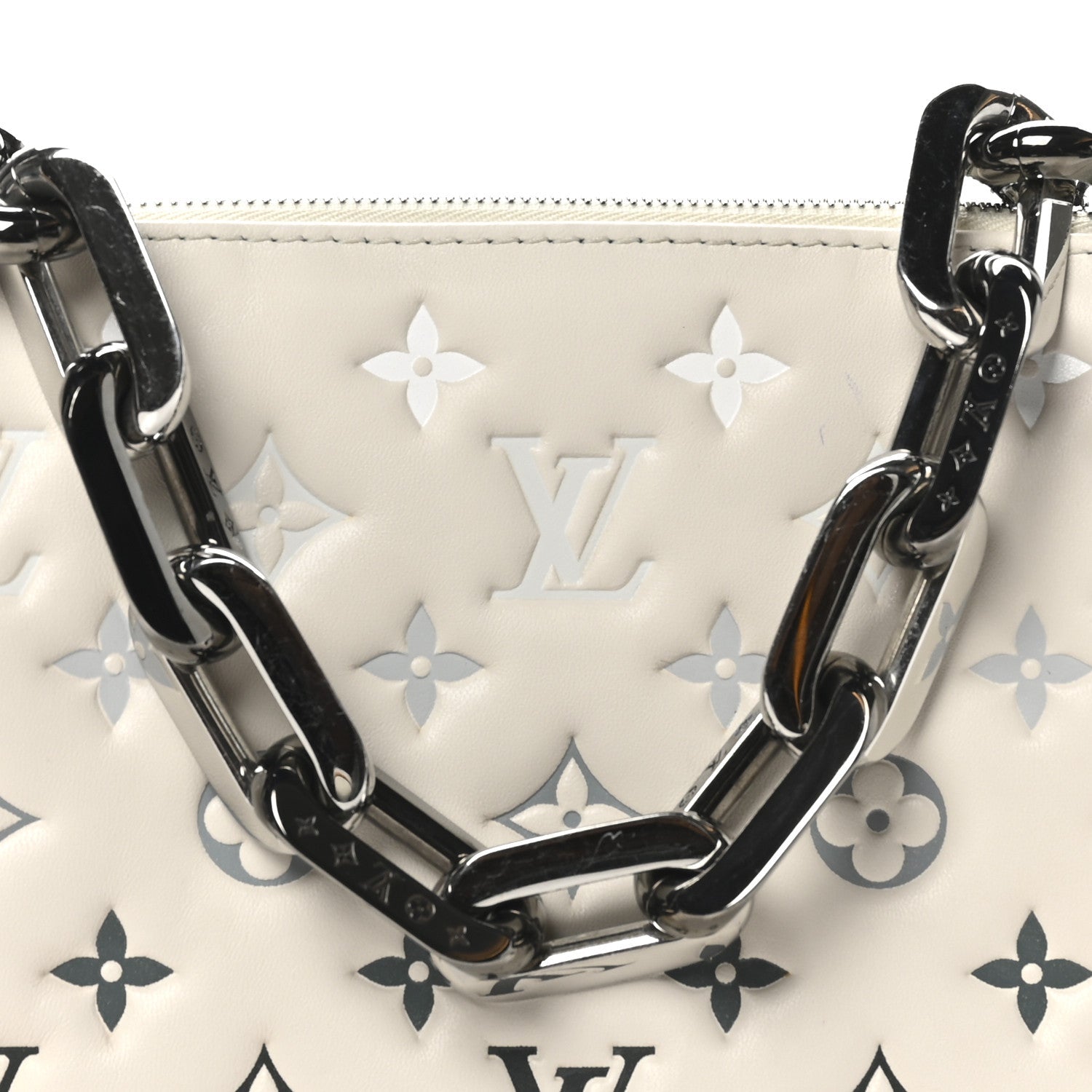 Lambskin Embossed Monogram Coussin PM Cream Grey