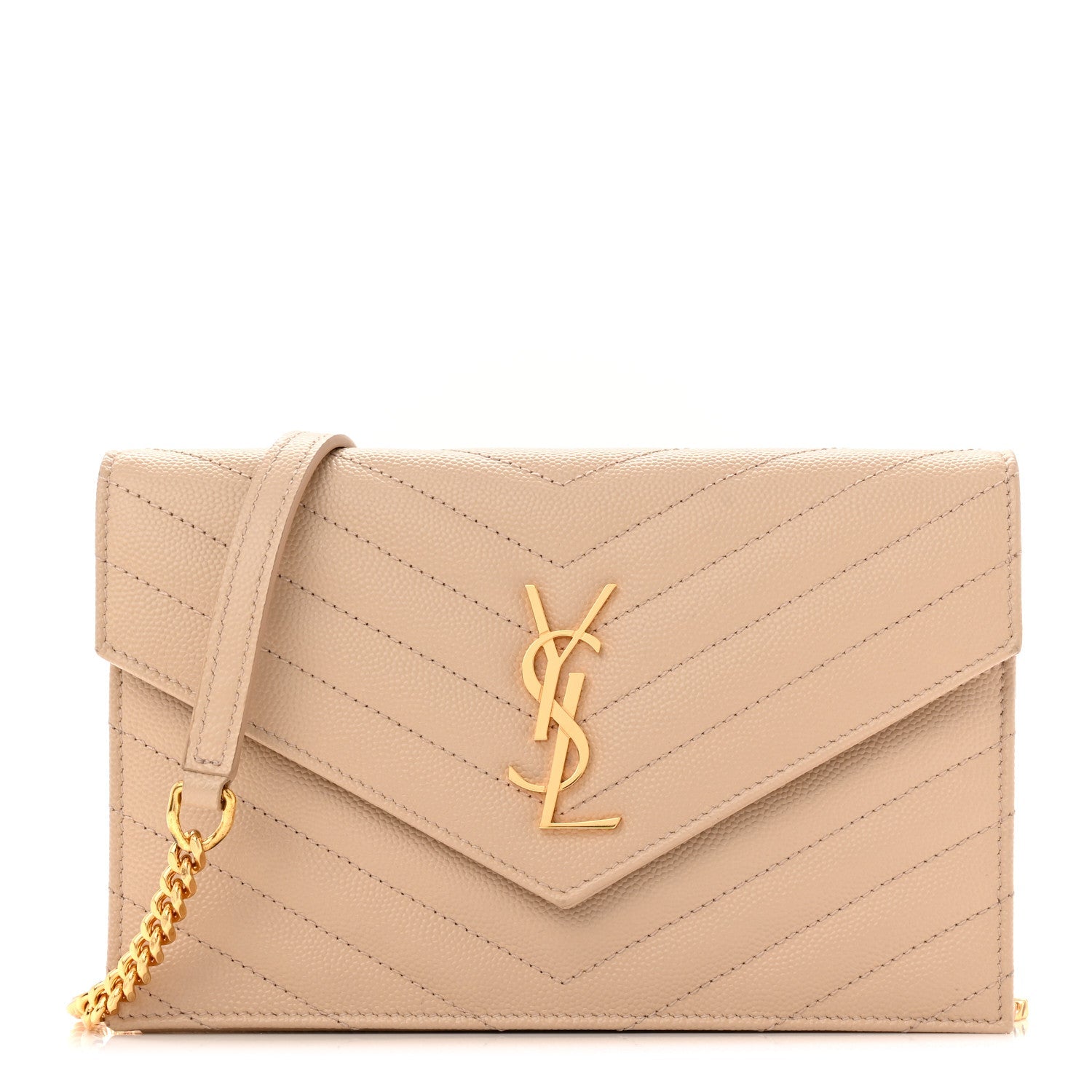 Grain De Poudre Matelasse Chevron Monogram Envelope Chain Wallet Nude Powder