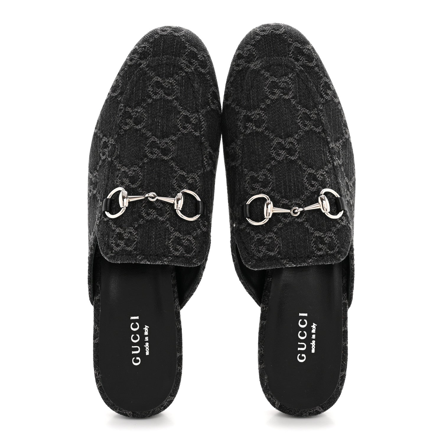 New Denim GG Malaga Kid Womens Princetown Slippers 36 Grey Black