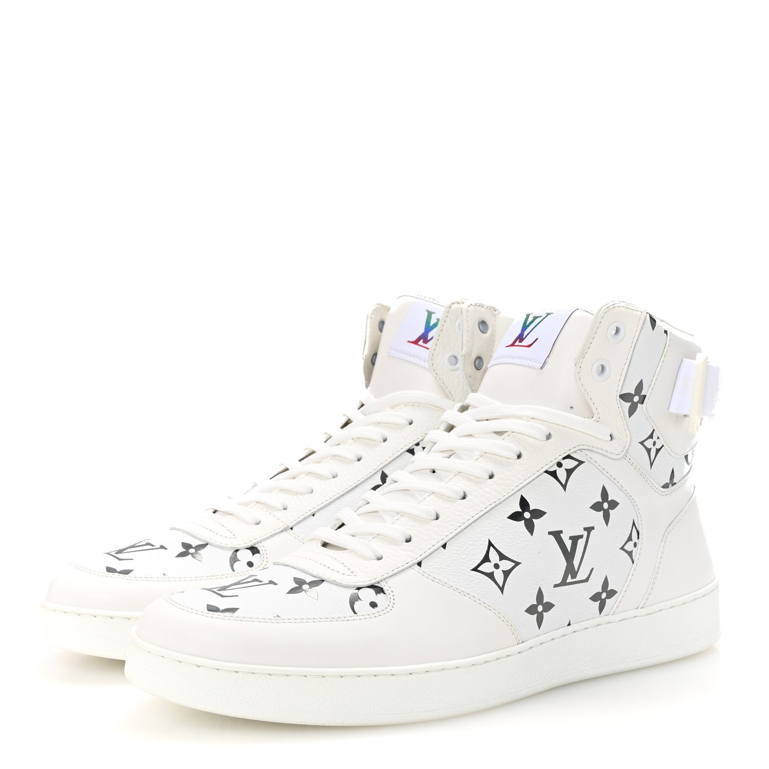 Calfskin Monogram Rivoli High Top Sneakers 10 White