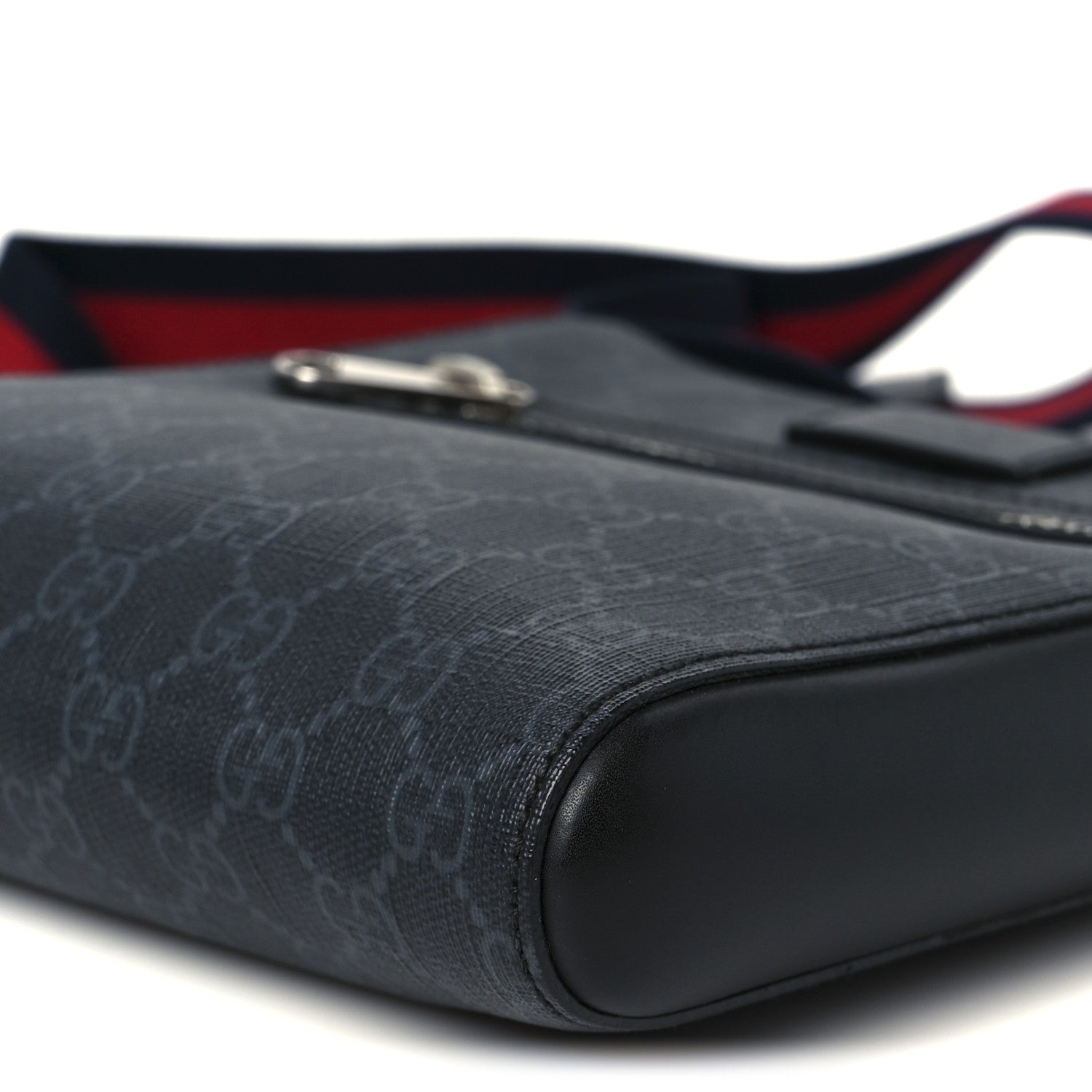 GG Supreme Monogram Web Small Flat Messenger Bag Black Grey