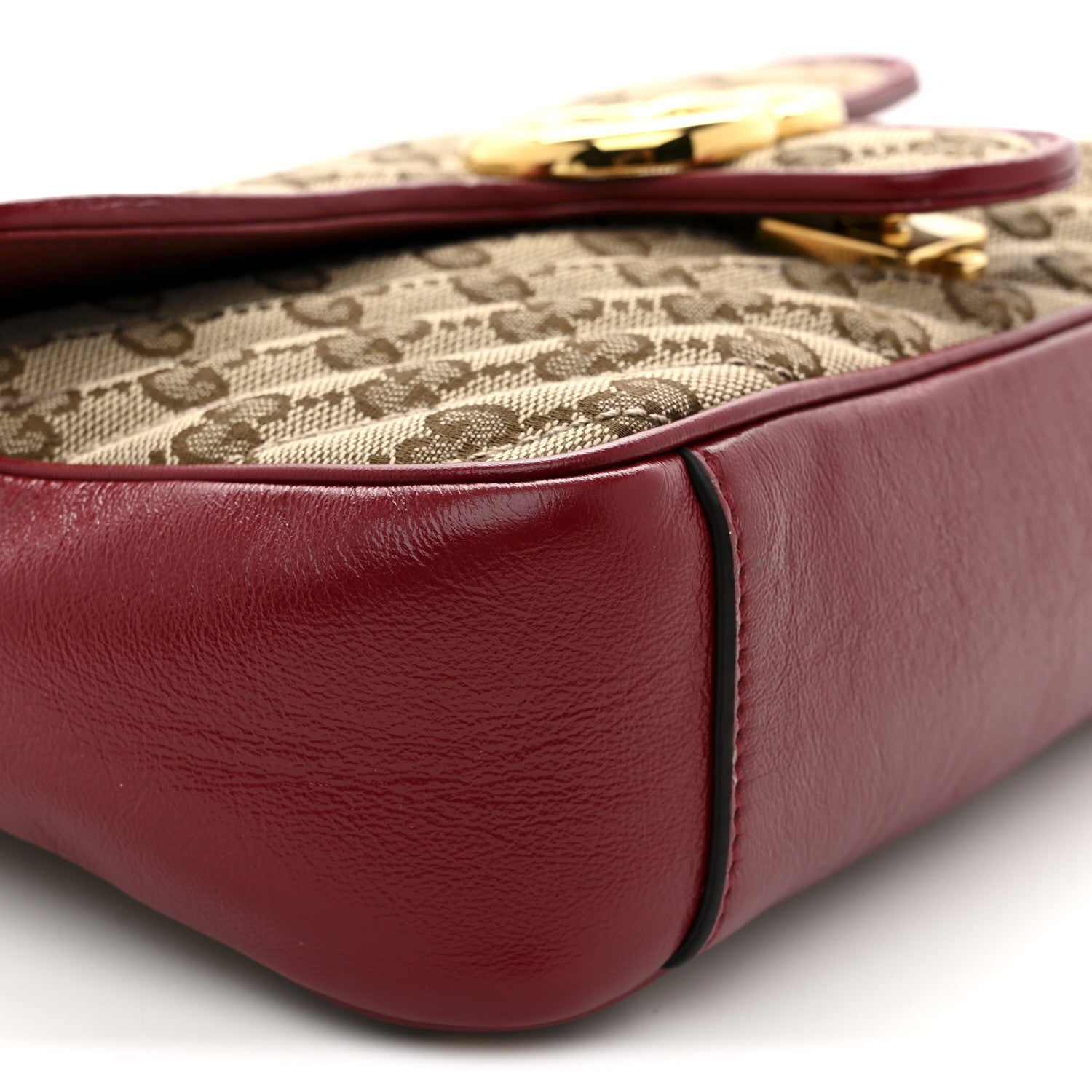 Monogram Azalea Calfskin Matelasse Diagonal Mini GG Marmont Shoulder Bag Beige Ebony New Cherry Red