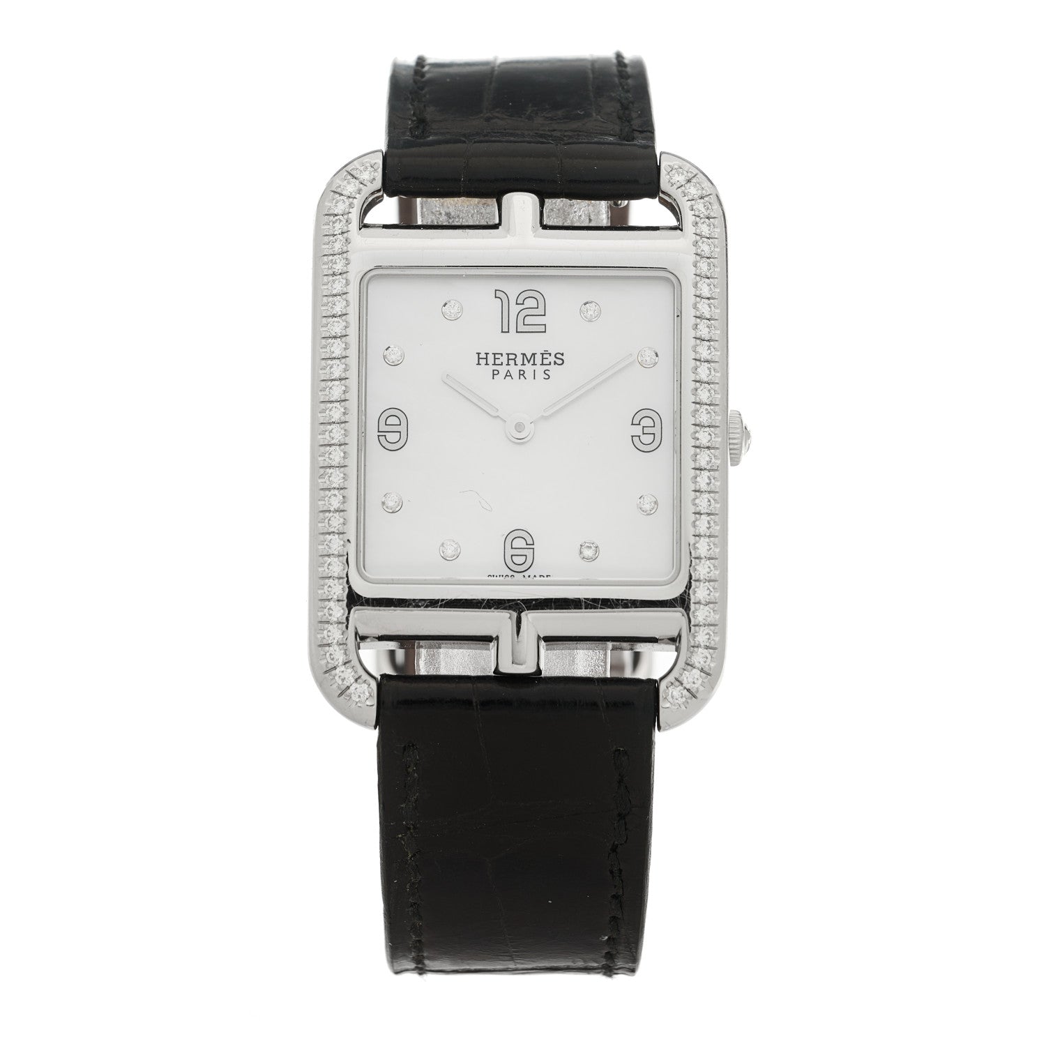 Stainless Steel Alligator Diamond Bezel Mother of Pearl 29mm Cape Cod Quartz Watch Noir