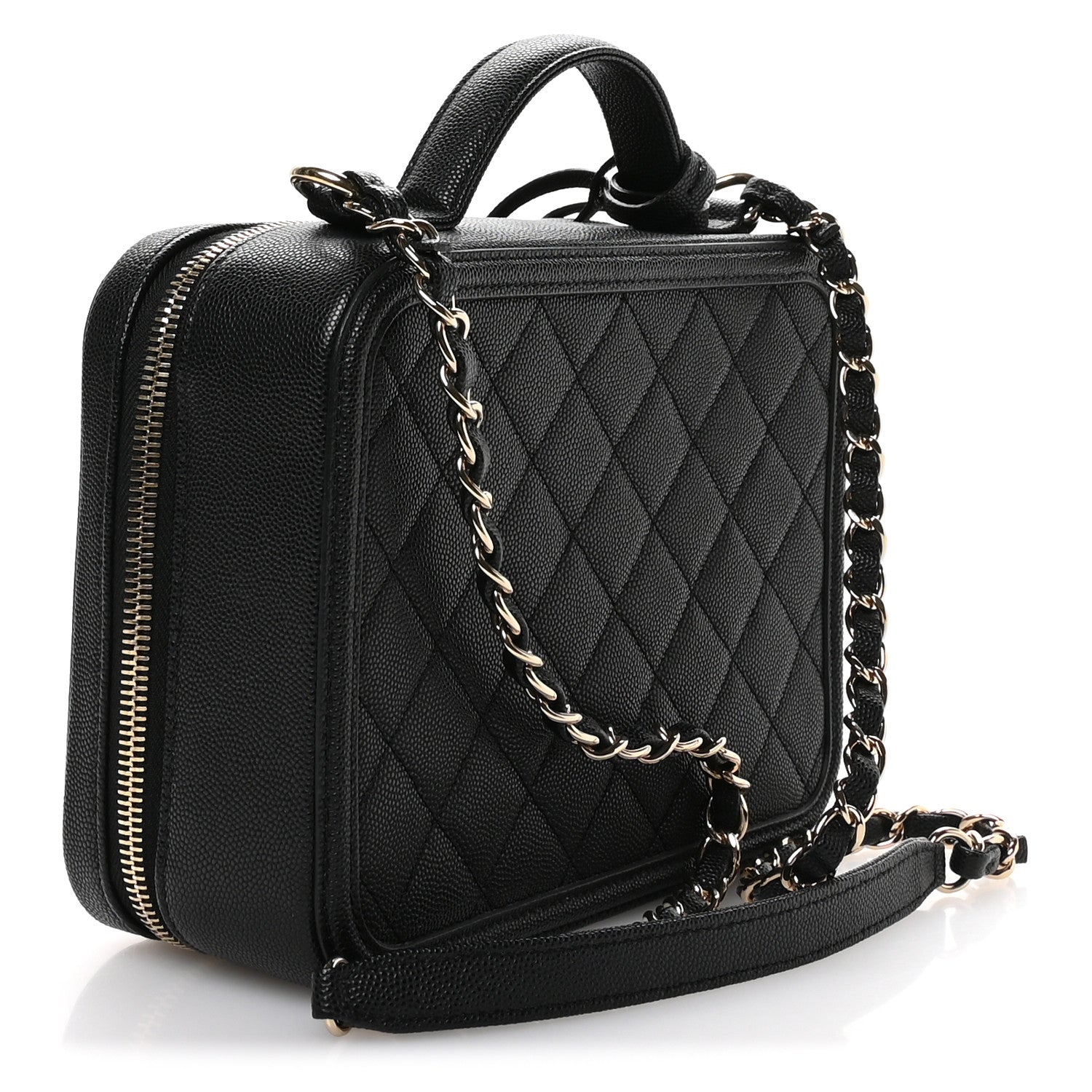 Caviar Quilted Medium CC Filigree Vanity Case Black