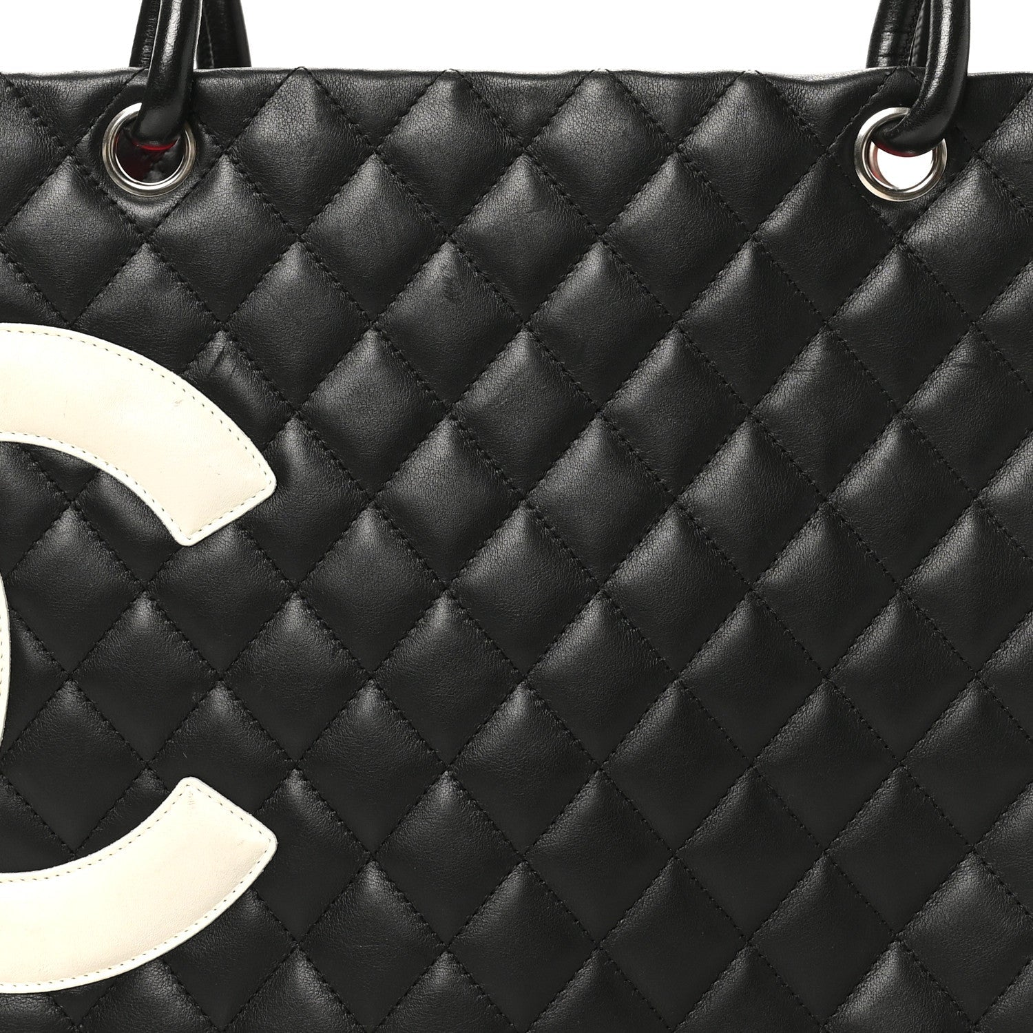 Calfskin Quilted Large Cambon Tote Black White