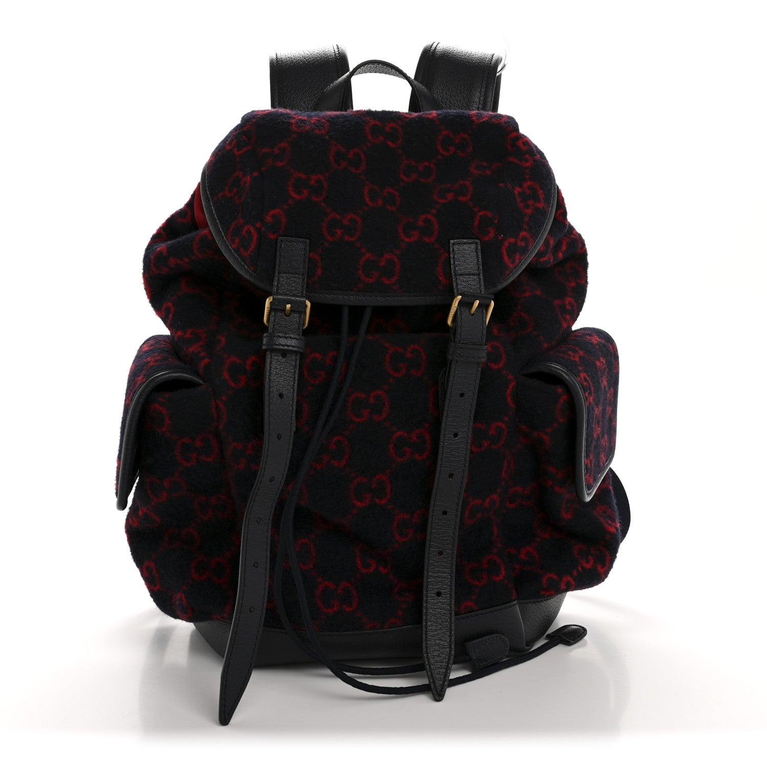 Covered Wool GG Monogram Small Double Buckle Backpack Navy Red