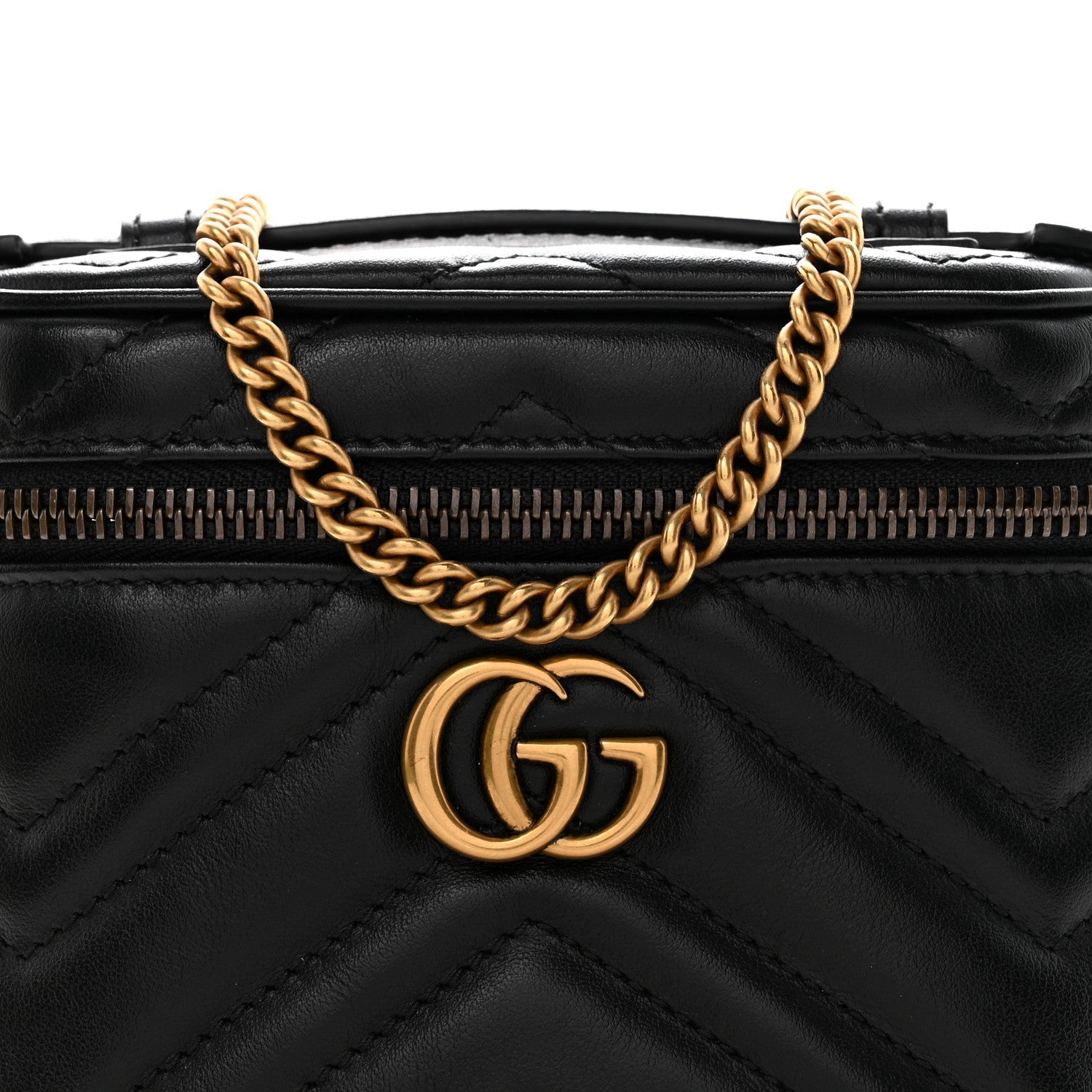 Calfskin Matelasse Chevron Mini GG Marmont Top Handle Bag Black