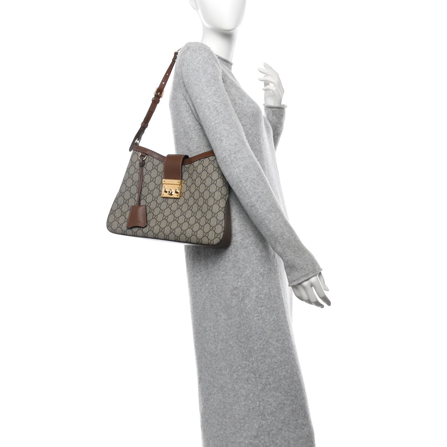 GG Supreme Monogram Medium Padlock Shoulder Bag Beige Ebony Brown Sugar