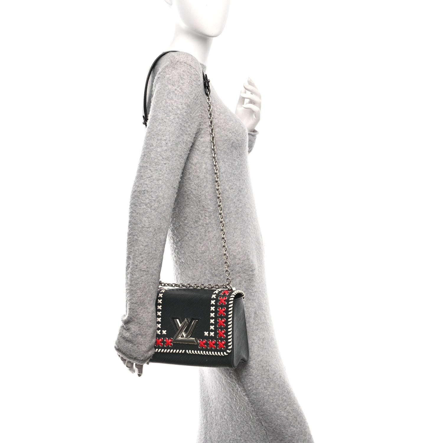 Epi Embroidered Twist Shoulder Bag MM  Black