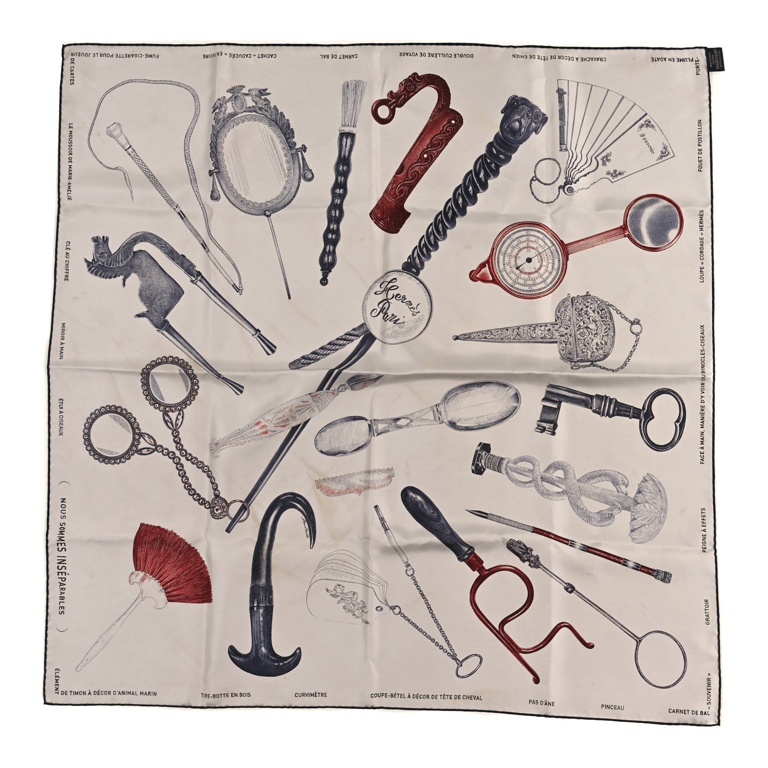 Silk Nous Sommes Inseparables Scarf 90 Argent Rouge H Anthracite
