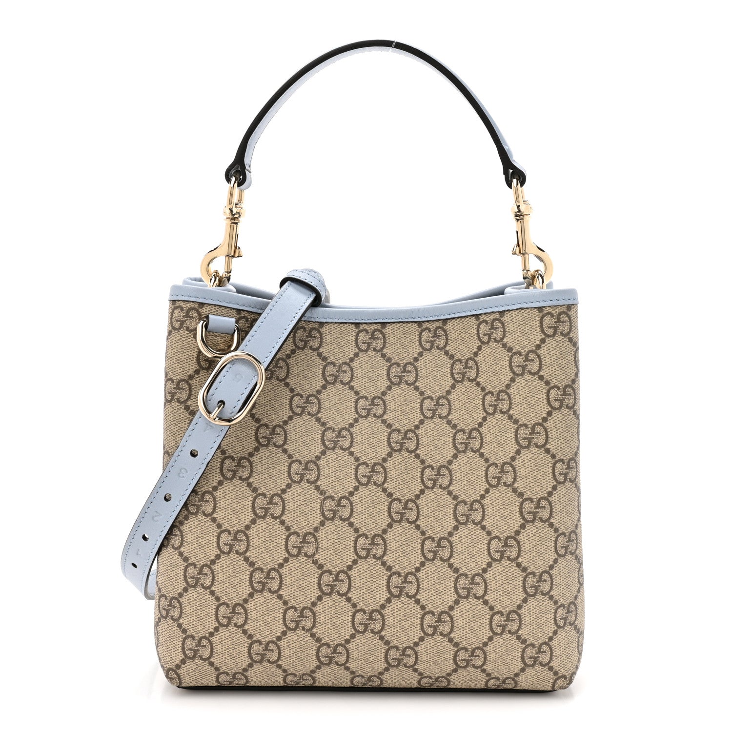 GG Supreme Monogram Emblem Small Shoulder Bag Beige Ebony Light Blue