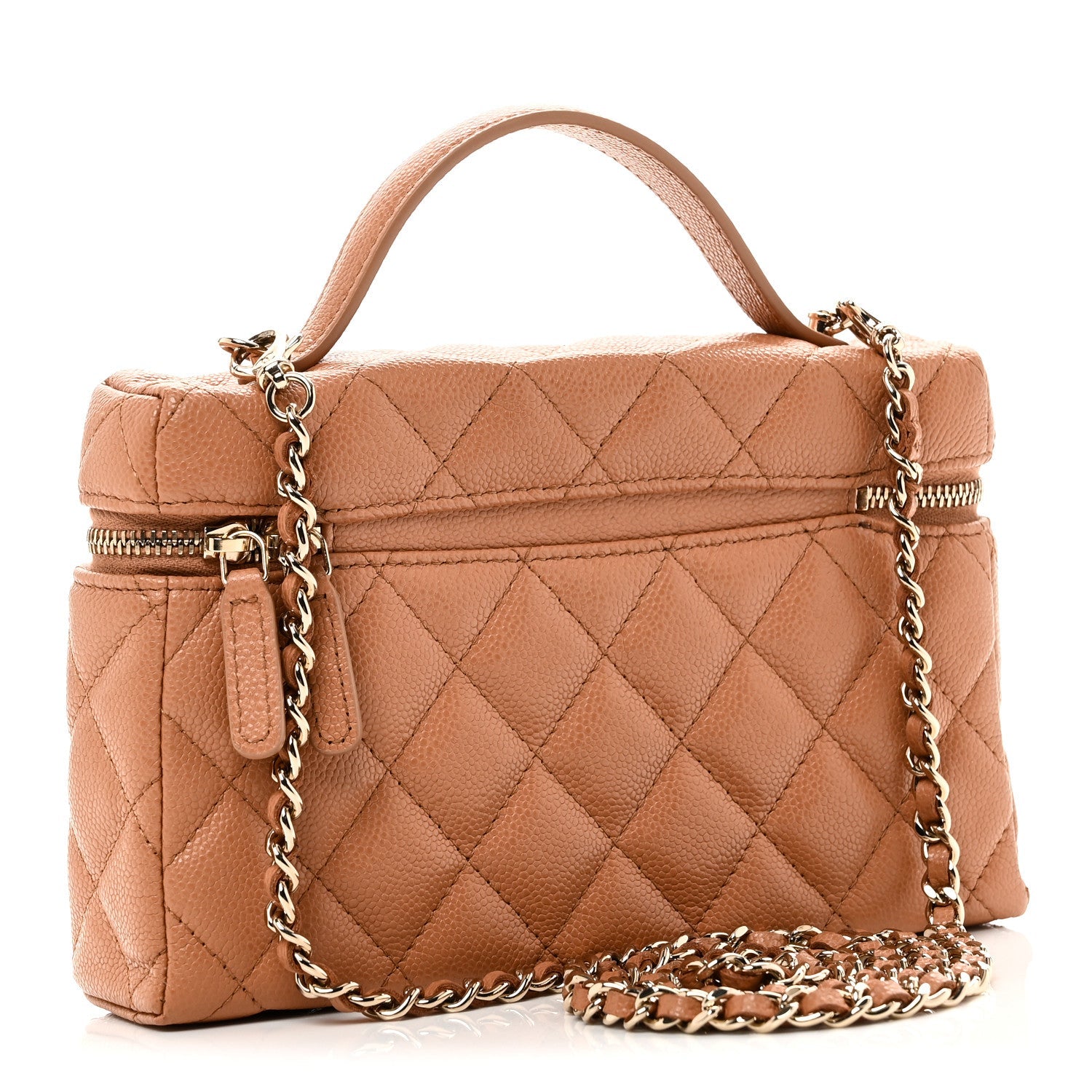 Caviar Quilted Top Handle Slim Vanity With Chain Brown