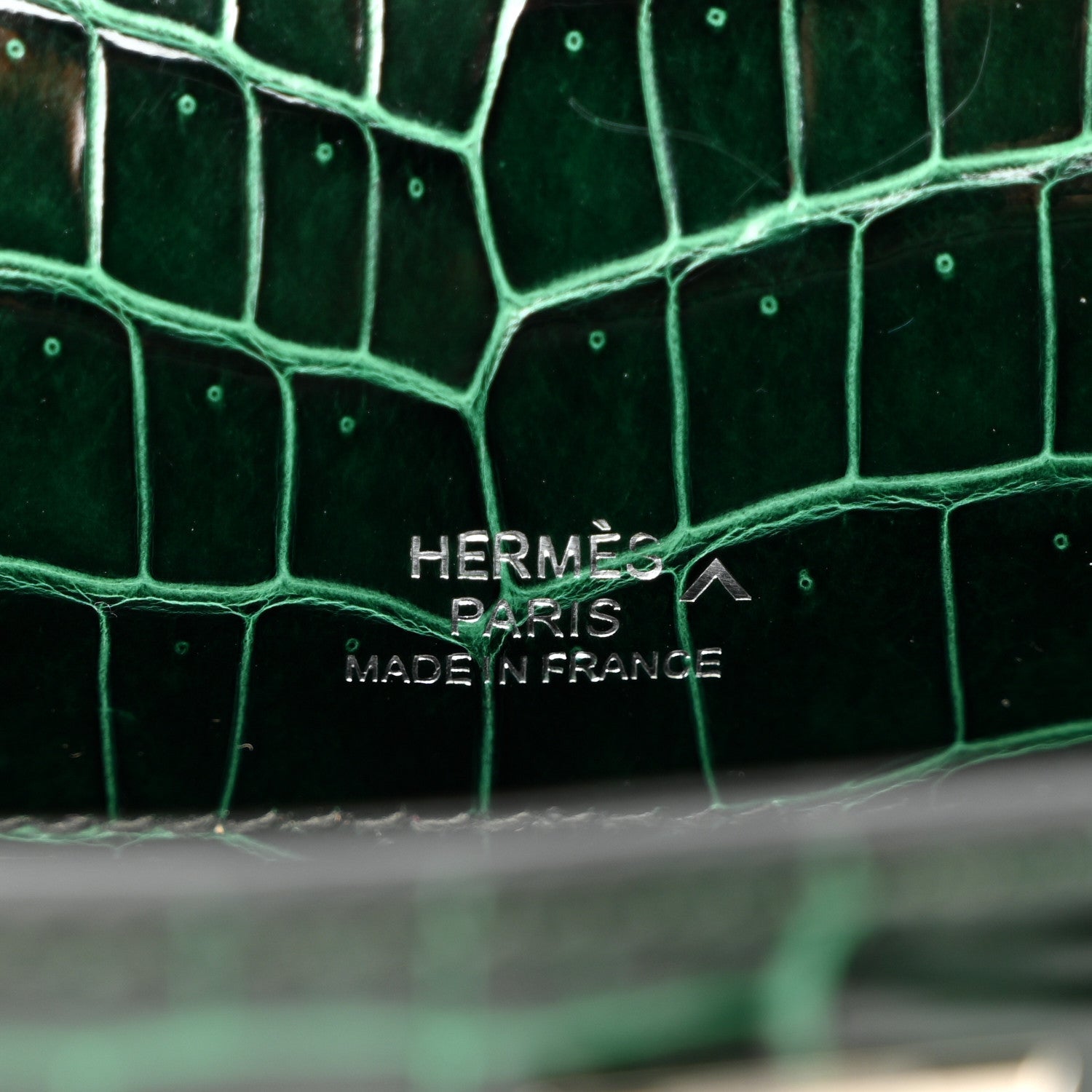 Shiny Porosus Crocodile Kelly Pochette Vert Cypress