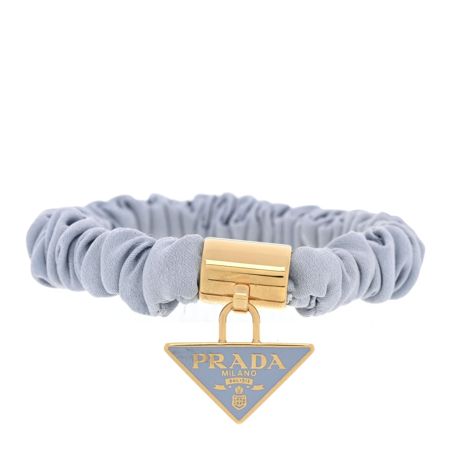 Satin Metal Logo Charm Hair Tie Scrunchie Celeste