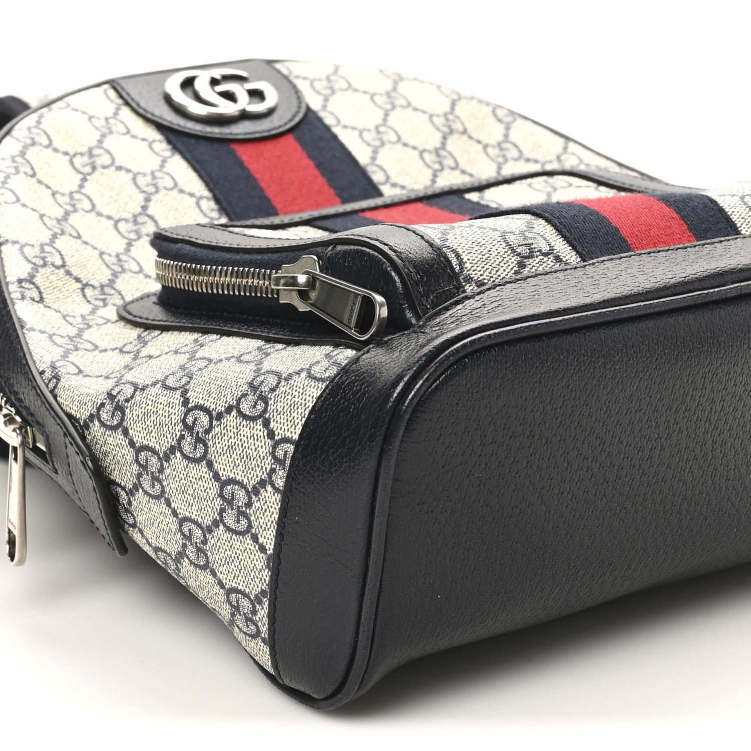 GG Supreme Monogram Textured Dollar Calfskin Web Small Ophidia Day Backpack Beige Blue Black