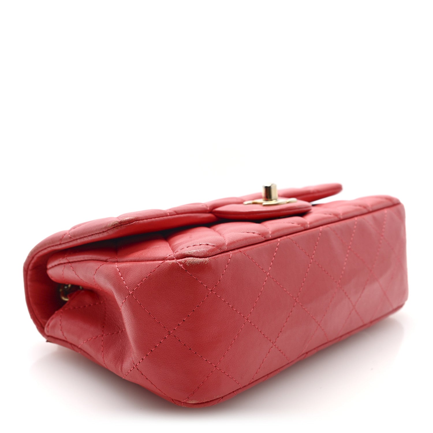 Lambskin Quilted Mini Rectangular Flap Coral