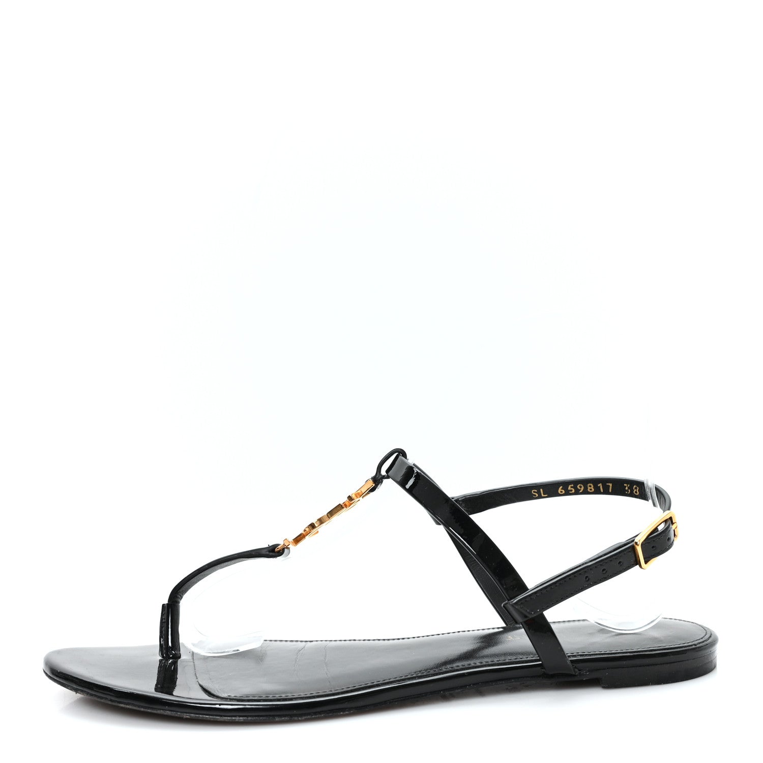 Patent Calfskin Cassandra Monogram Sandals 38 Black