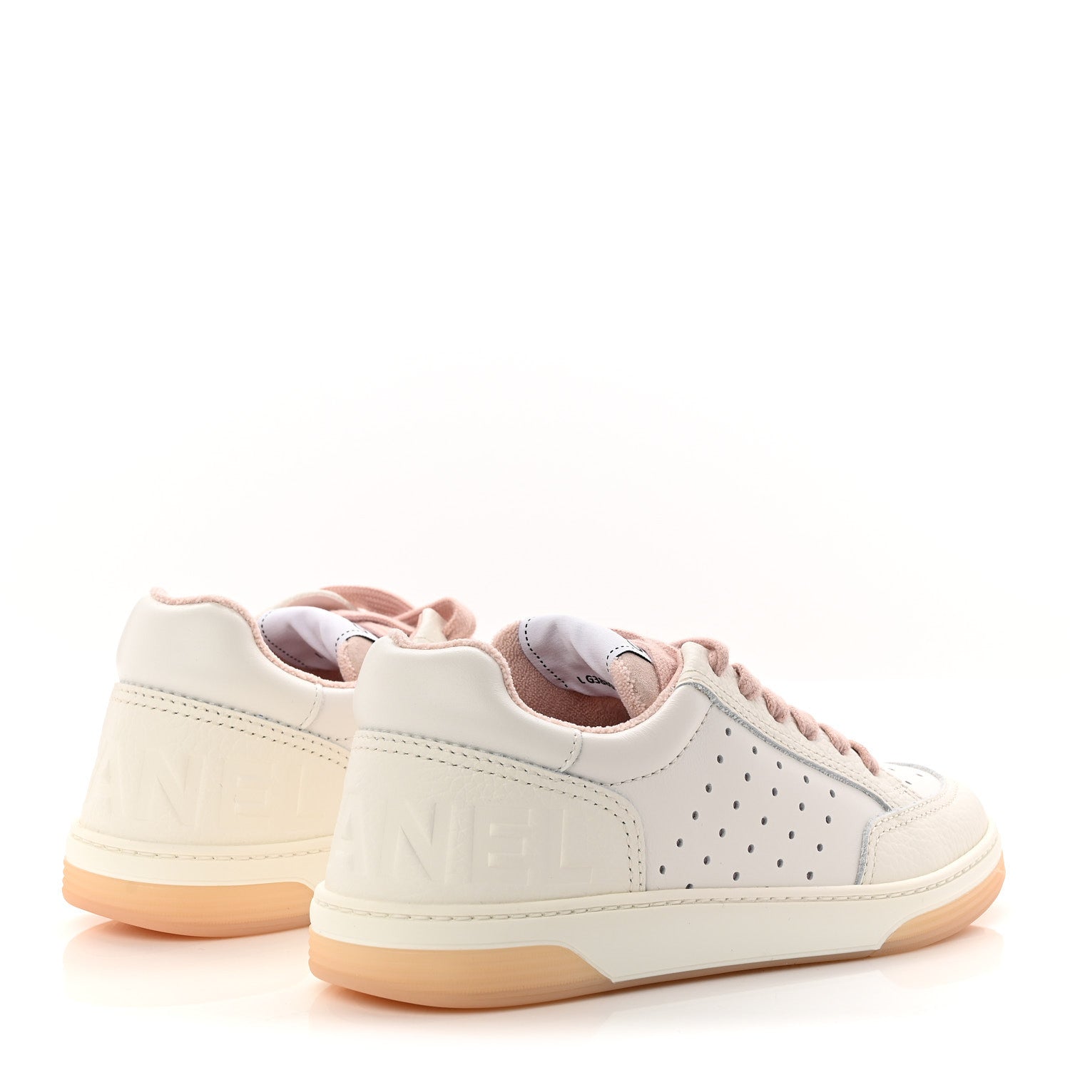Grained Calfskin Fabric Womens Logo Sneakers 37 White Light Pink