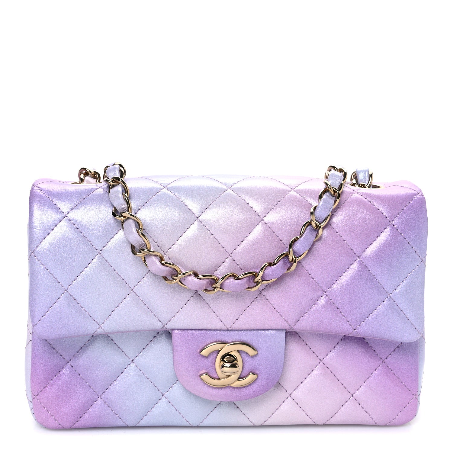 Calfskin Quilted Cloudy Tie Dye Mini Rectangular Flap Purple Blue Pink