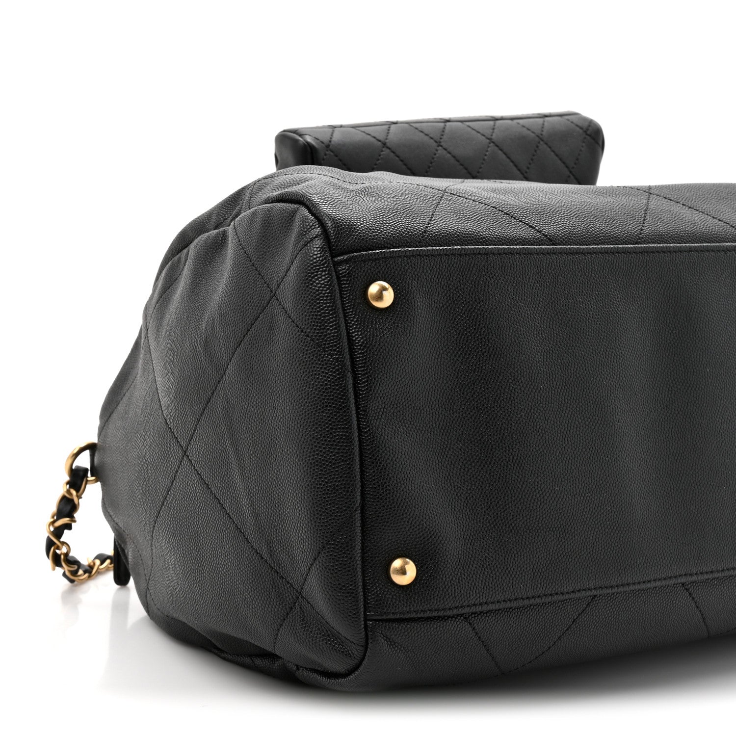 Grained Calfskin Lambskin Quilted Large Bowling Bag Black