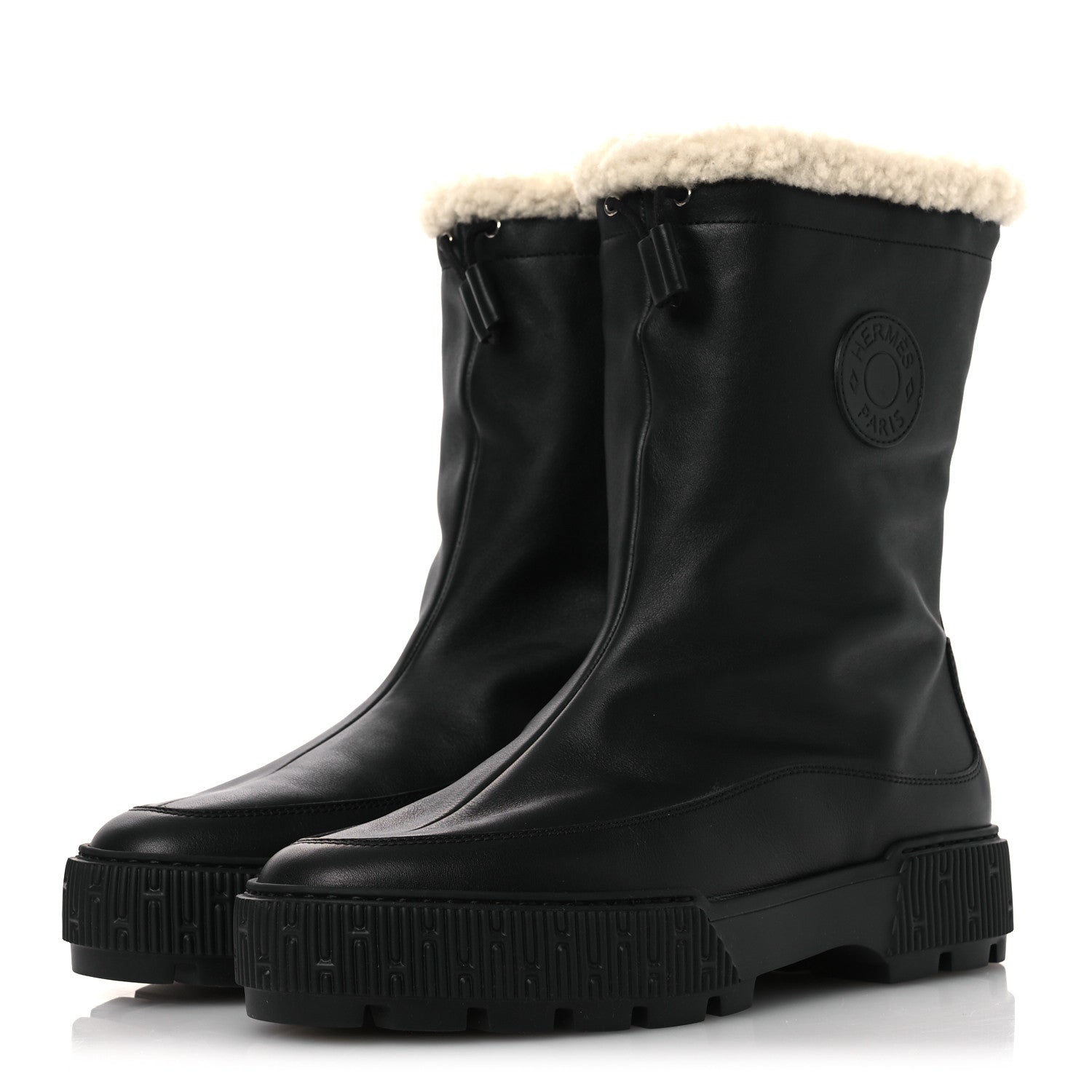 Calfskin Shearling Womens Journey Ankle Boots 38.5 Black Ecru