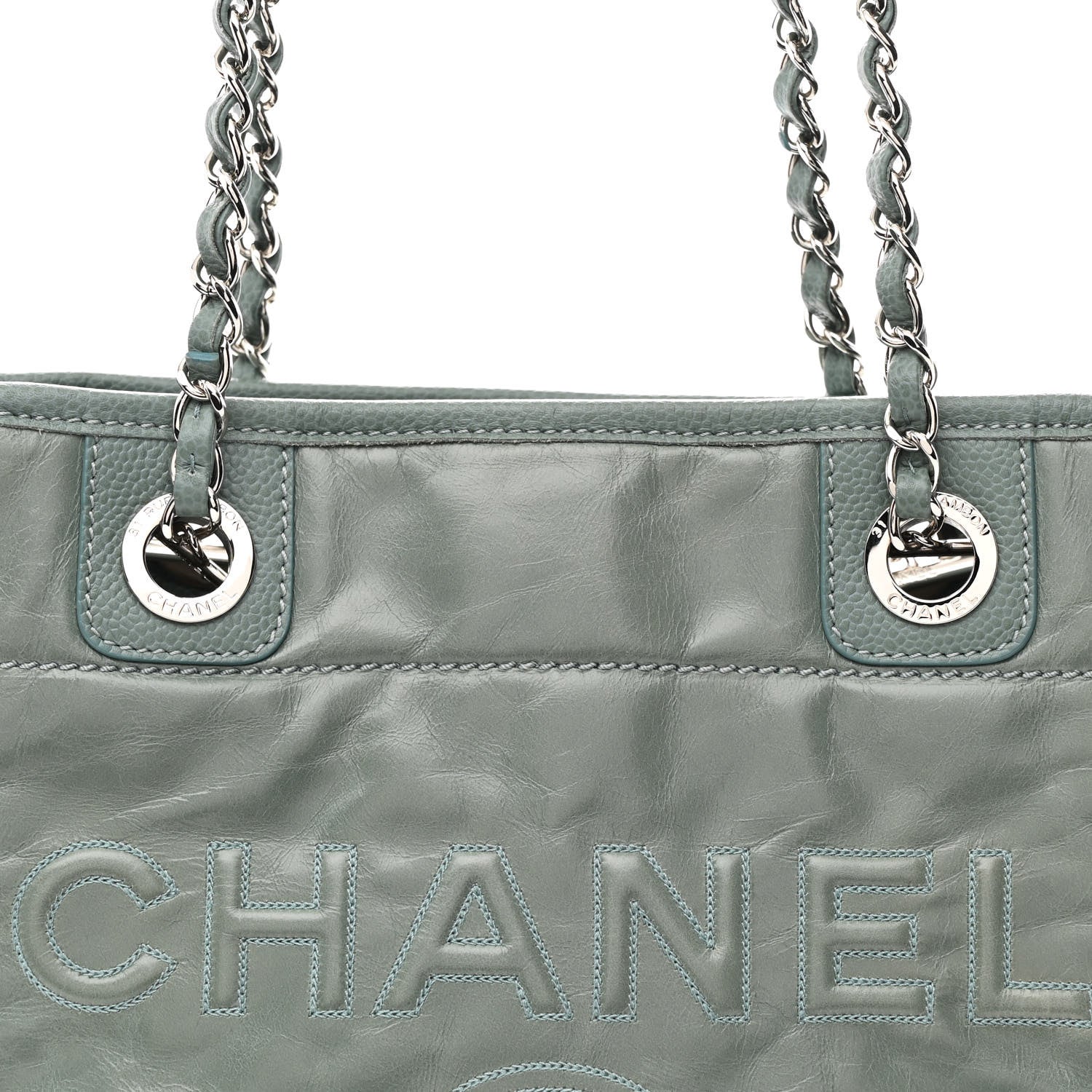 Glazed Calfskin Mini Deauville Tote Green