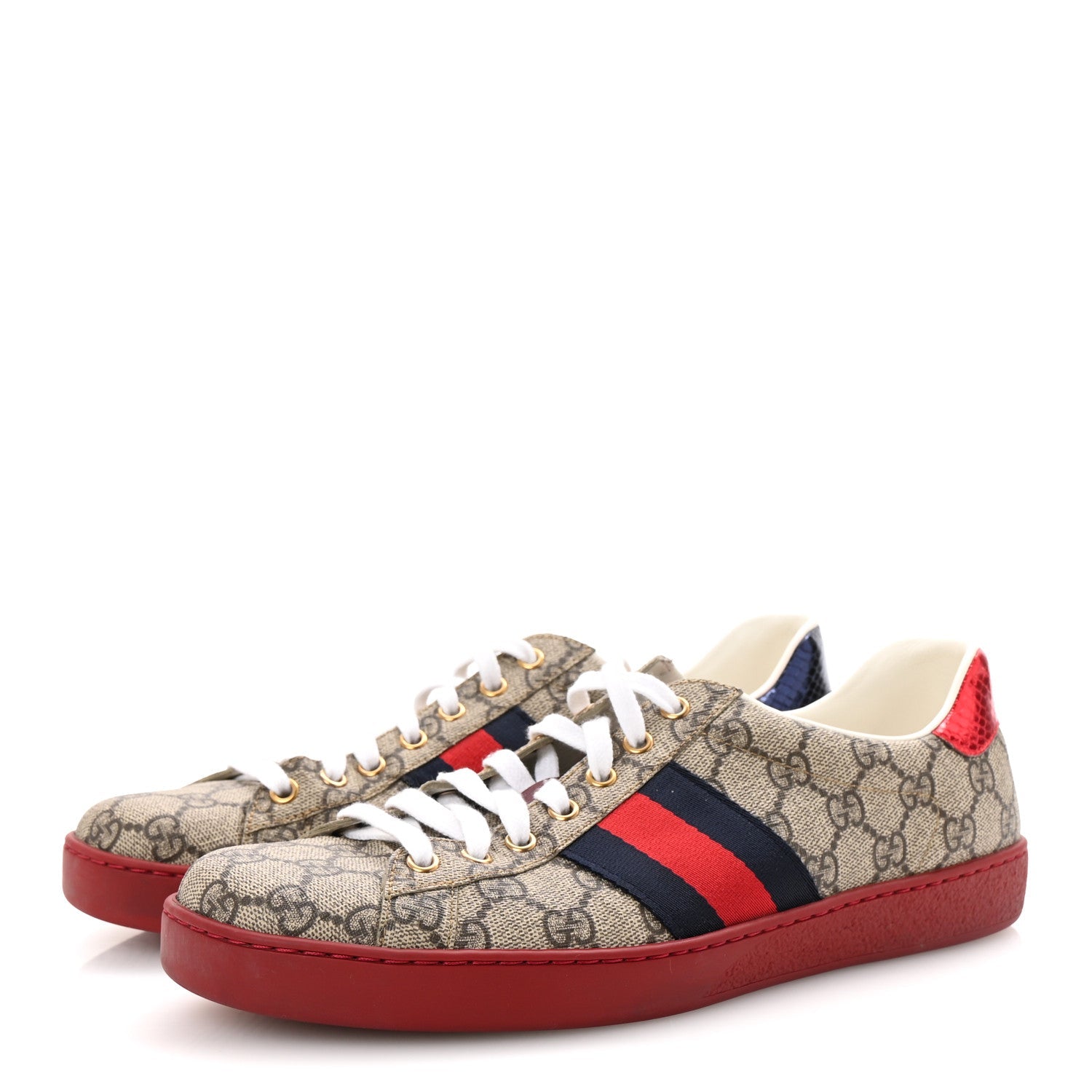 GG Supreme Monogram Ayers Web Mens New Ace Sneakers  9 Beige Ebony Red