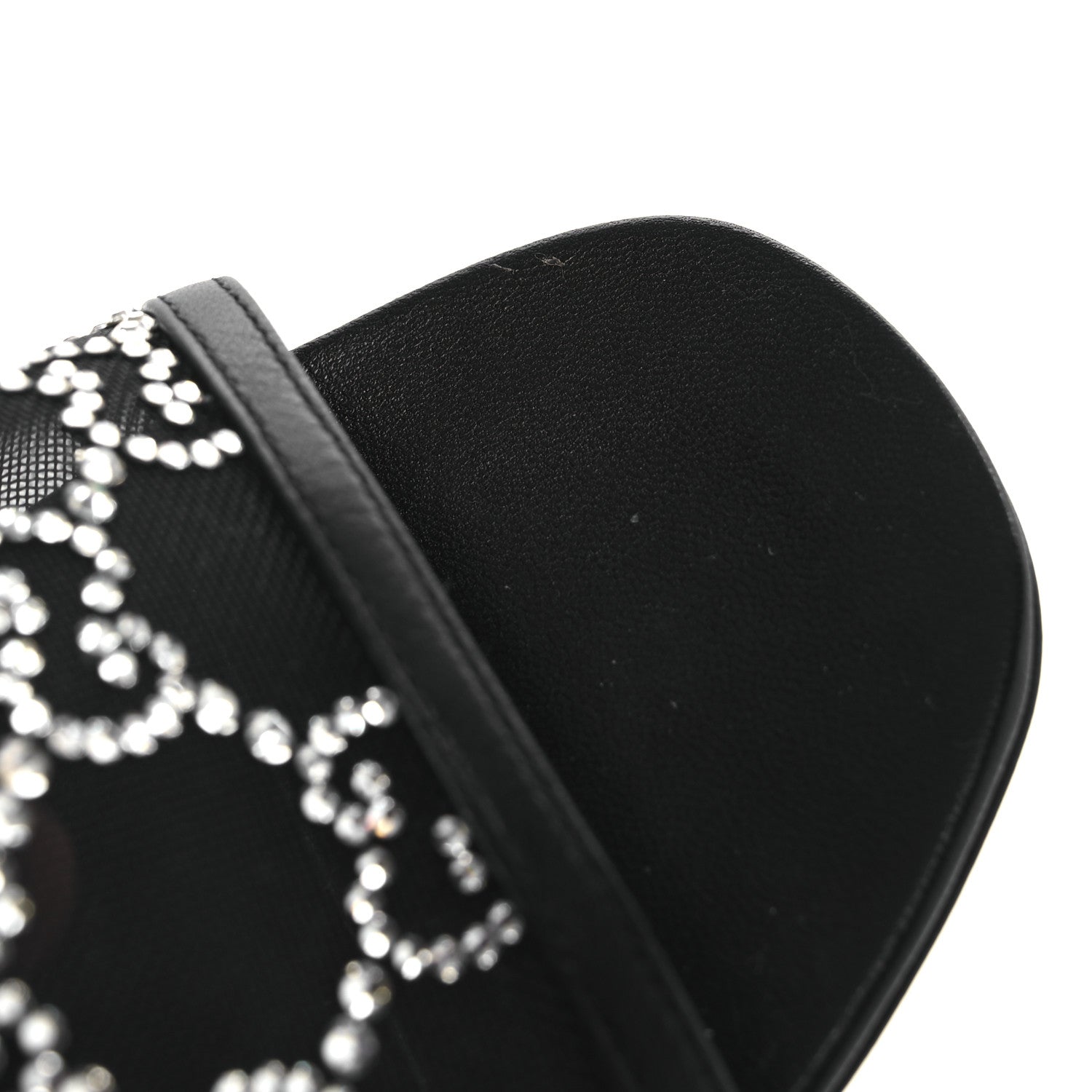 Tela Retino Kid Scamosciato Crystal GG Monogram Square Demi Mule Sandals 36 Black