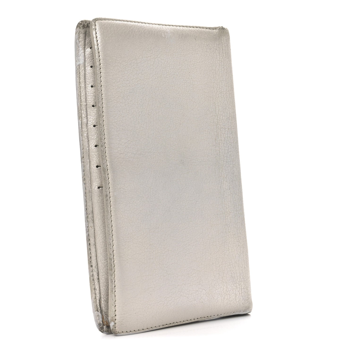 Metallic Goatskin Camellia Embossed Yen Wallet Silver