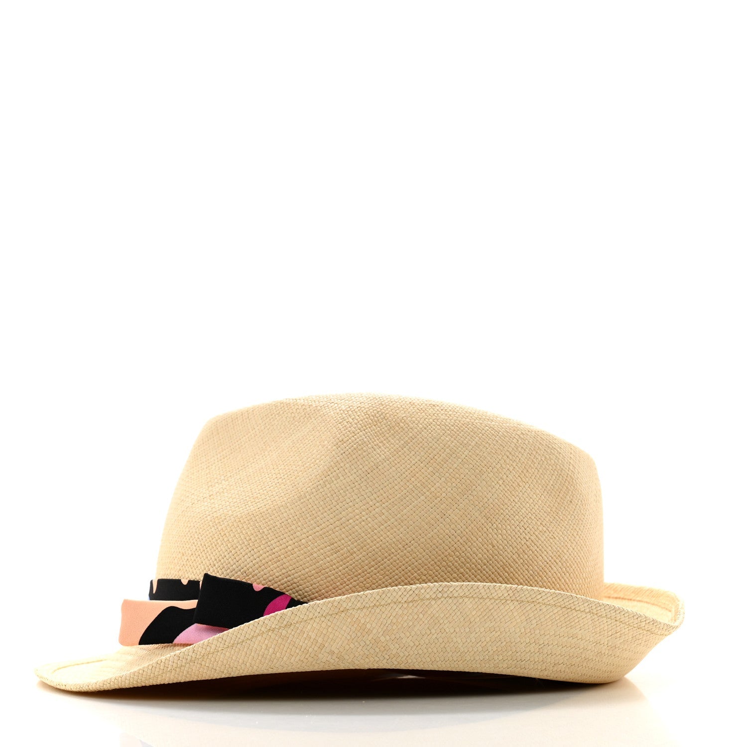 Straw Ribbon Fedora Hat L Beige Multicolor