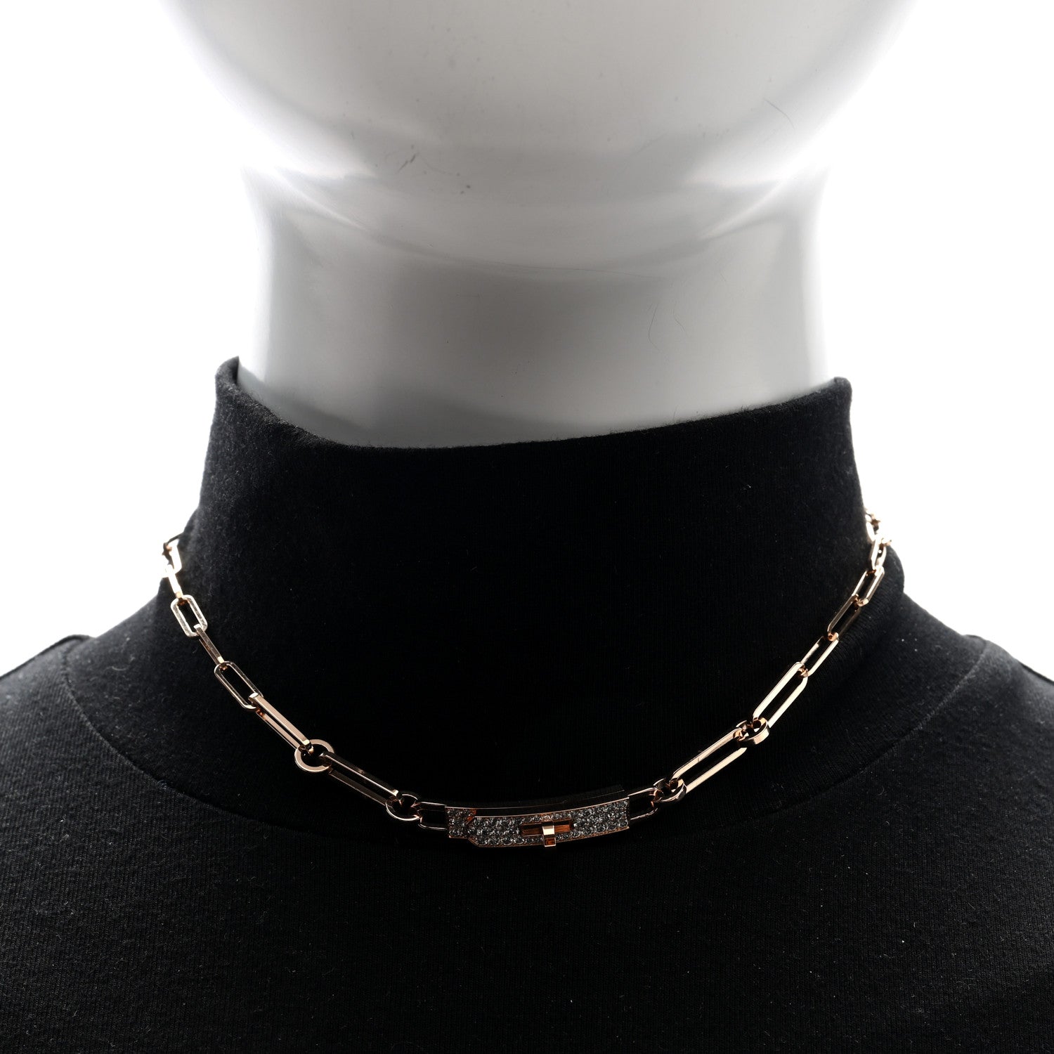 18K Rose Gold Diamond Pave Kelly Chaine Choker Necklace