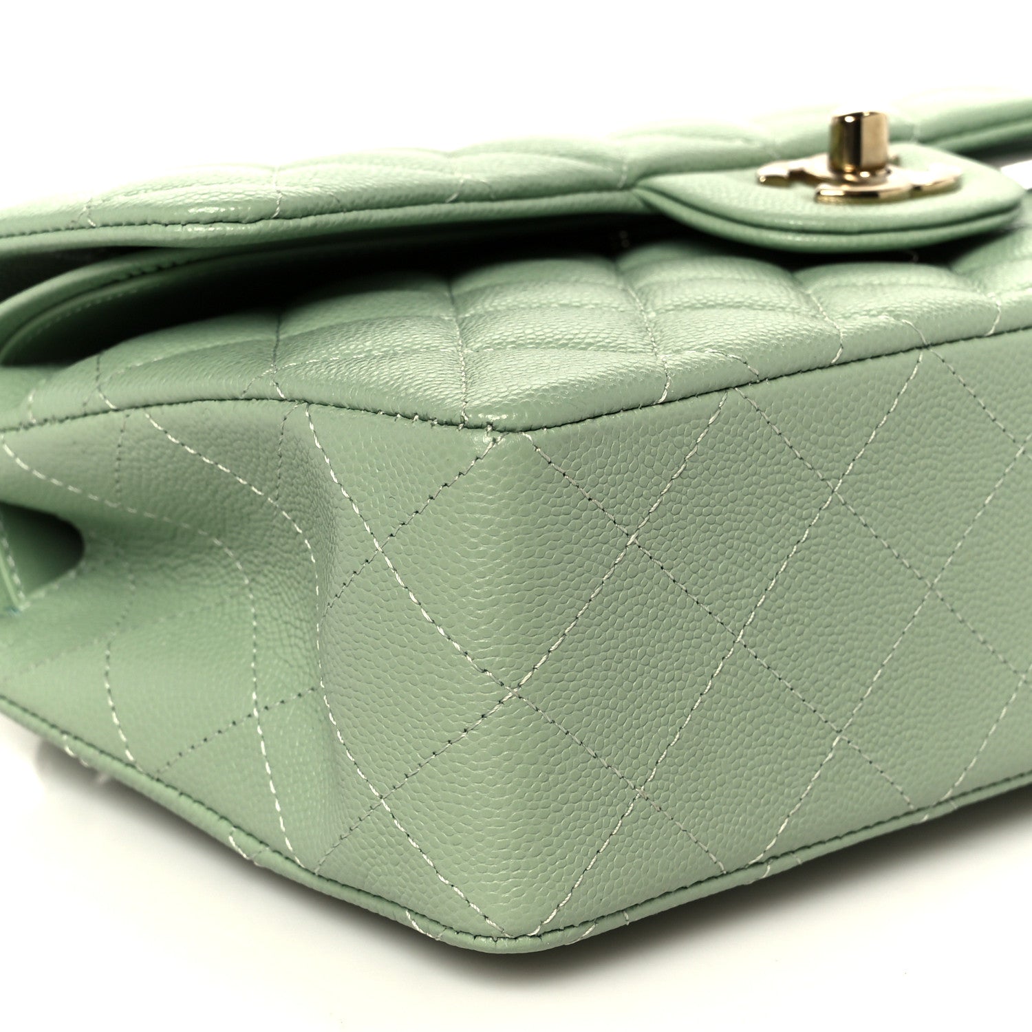 Caviar Quilted Small Double Flap Light Green