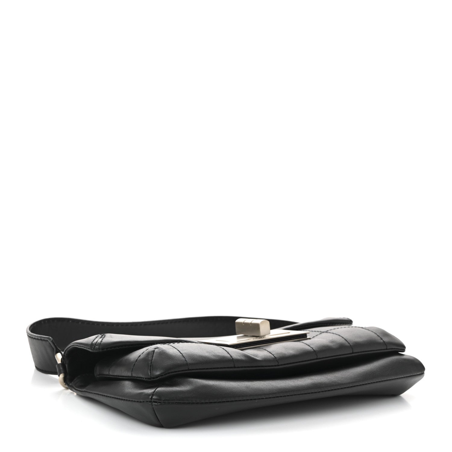 Calfskin Square Stitched Mademoiselle Shoulder Bag Black
