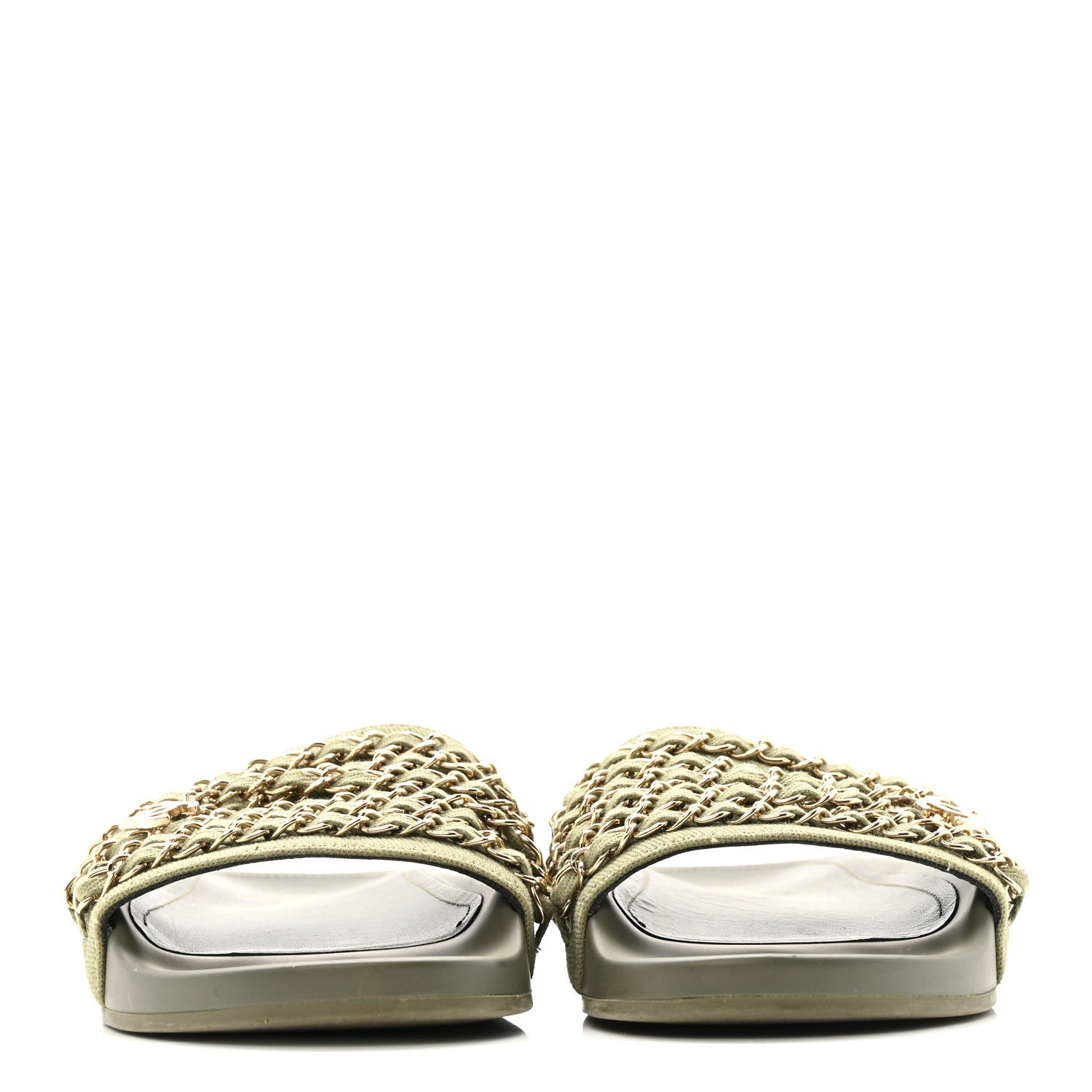 Canvas Chain Flat Sandals 37 Khaki