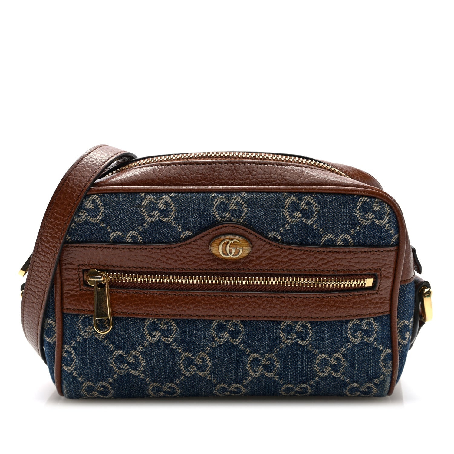 New Denim GG Monogram Dollar Calfskin Mini Ophidia Shoulder Bag Blue Tea Cuir Epilog