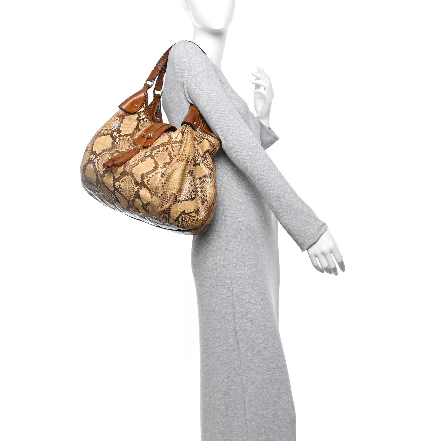 Snakeskin Medium Indy Top Handle Hobo Brown Beige